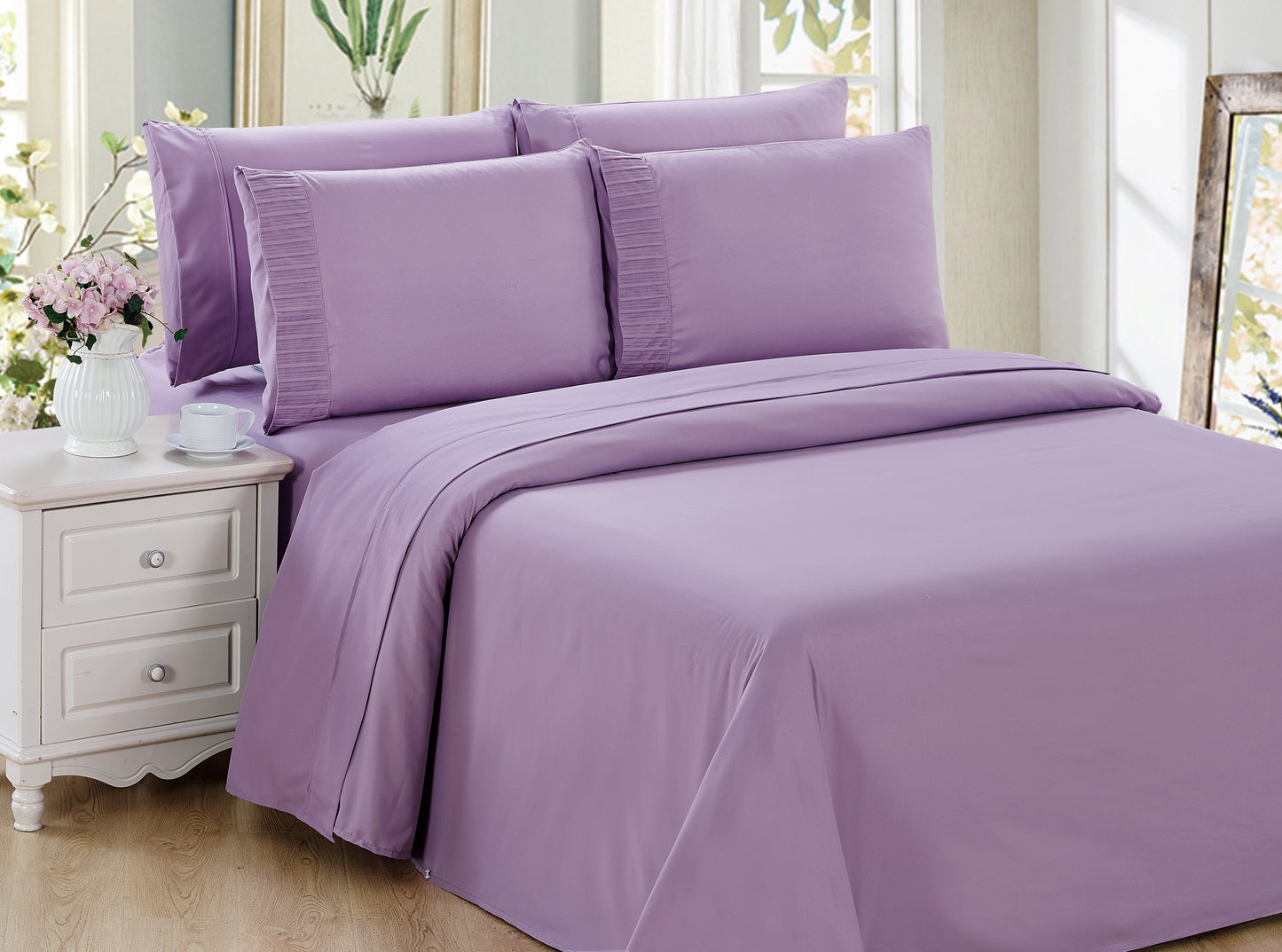 Solid Rayon from Bamboo Soft Bedding Silky Zipper All Season Duvet Cover Set, Purple