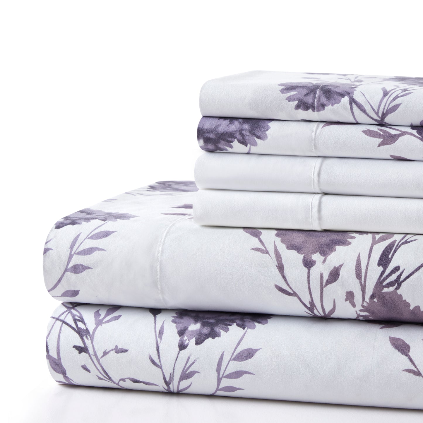 Printed Rayon from Bamboo Soft Deep Pocket Bedding All Season Sheet Set, Purple Carnation Floral