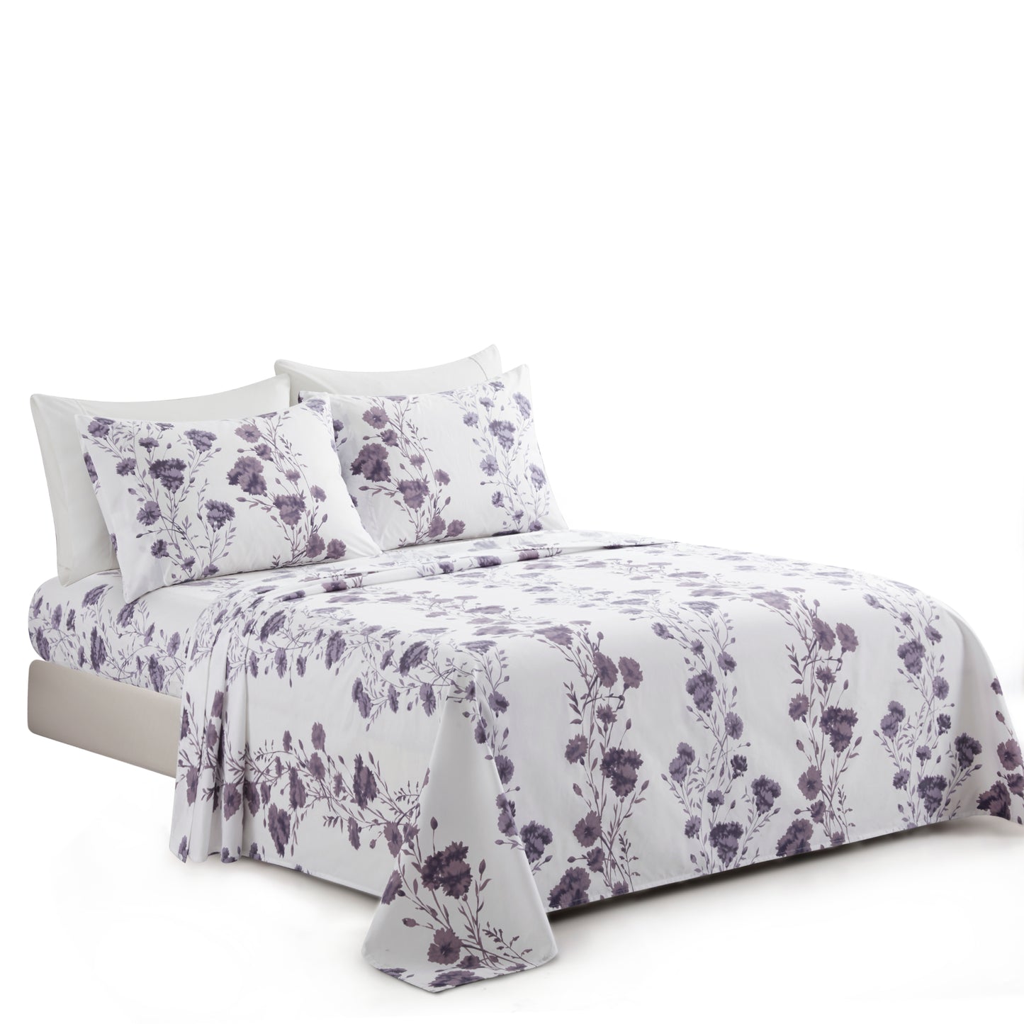 Printed Rayon from Bamboo Soft Deep Pocket Bedding All Season Sheet Set, Purple Carnation Floral