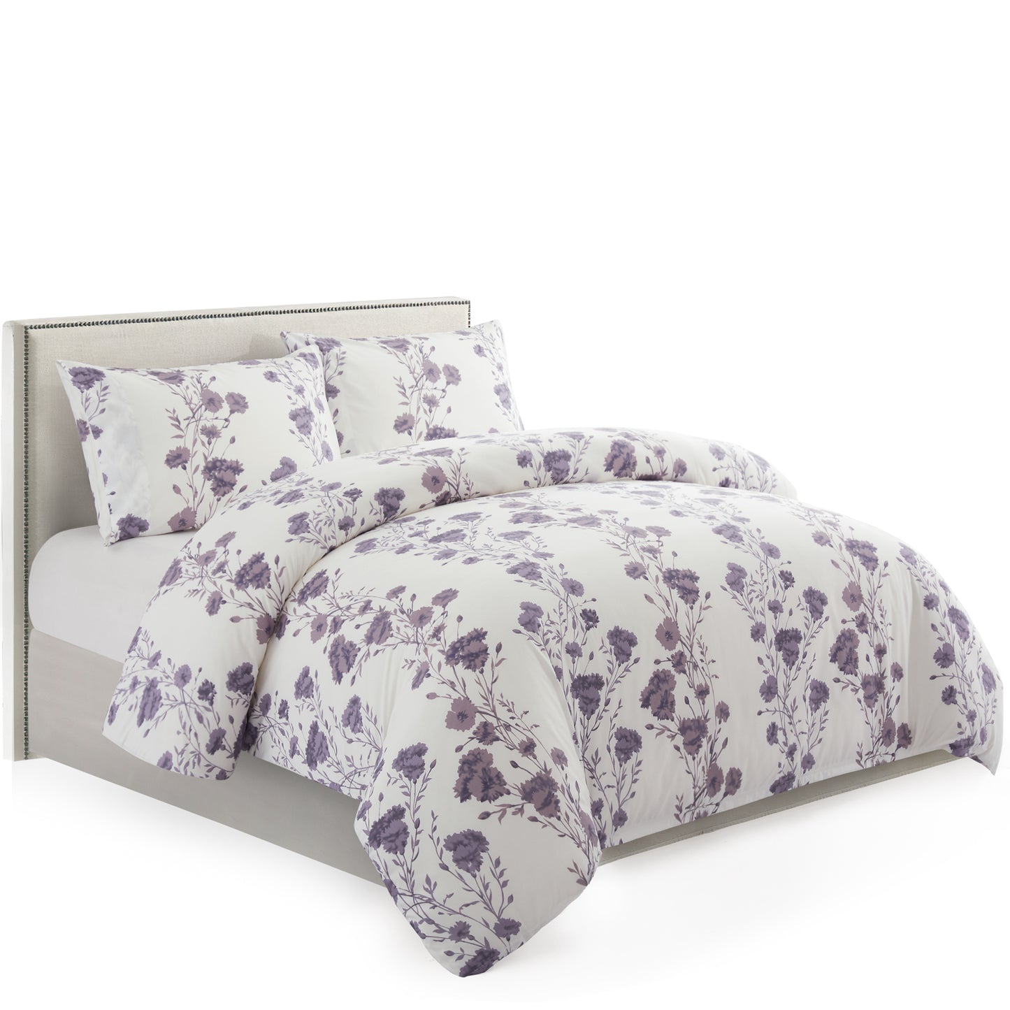 Printed Rayon from Bamboo Soft Bedding Silky Zipper All Season Duvet Cover Set, Purple Carnation Floral