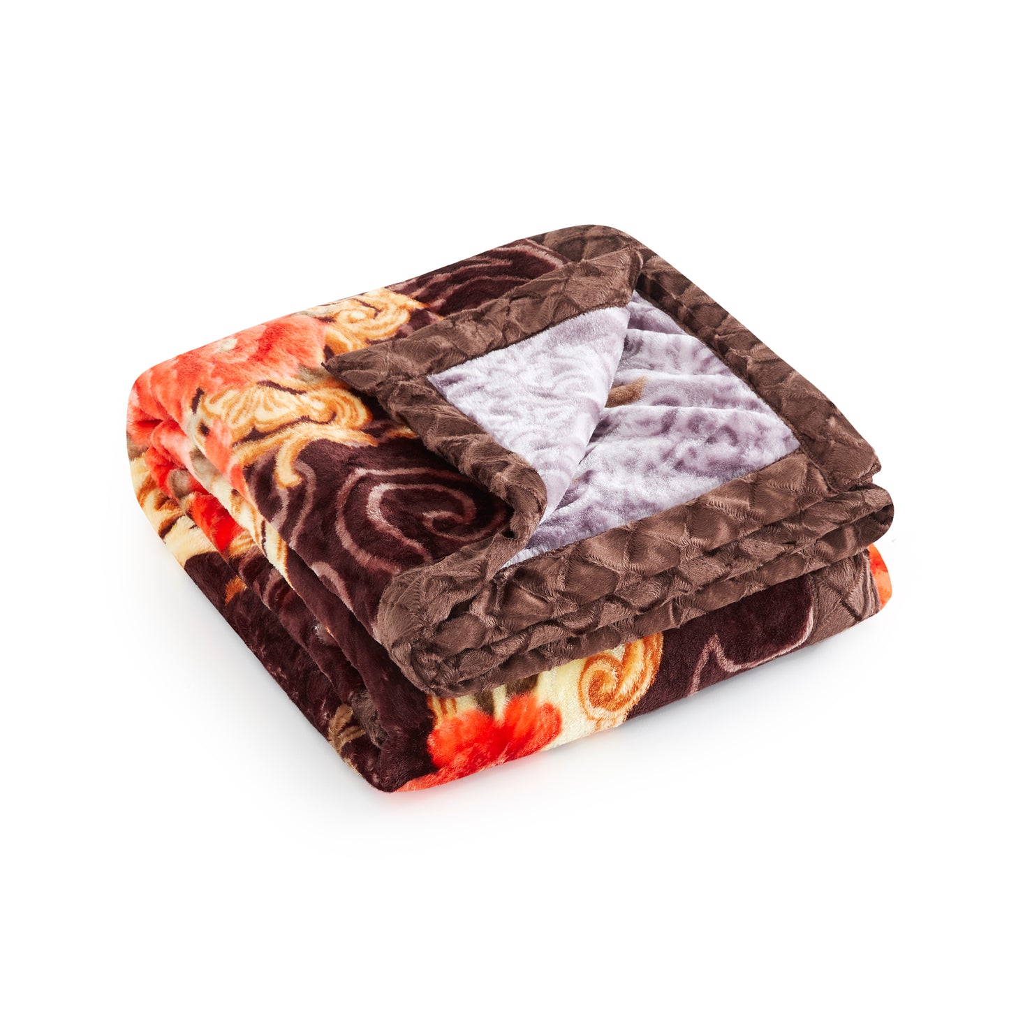 Printed Reversible Woven Fluffy Plush Soft Warm Korean Style 2 Ply Flannel Fleece Throw Mink Blanket, 78" x 86" Red Fuchsia Peony Floral