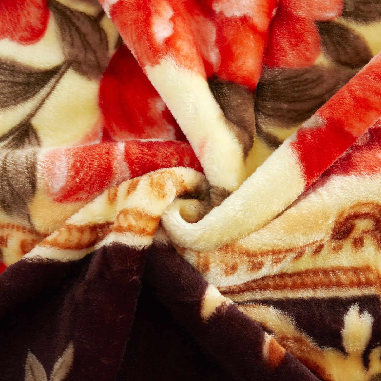 Printed Reversible Woven Fluffy Plush Soft Warm Korean Style 2 Ply Flannel Fleece Throw Mink Blanket, 78" x 86" Red Fuchsia Peony Floral