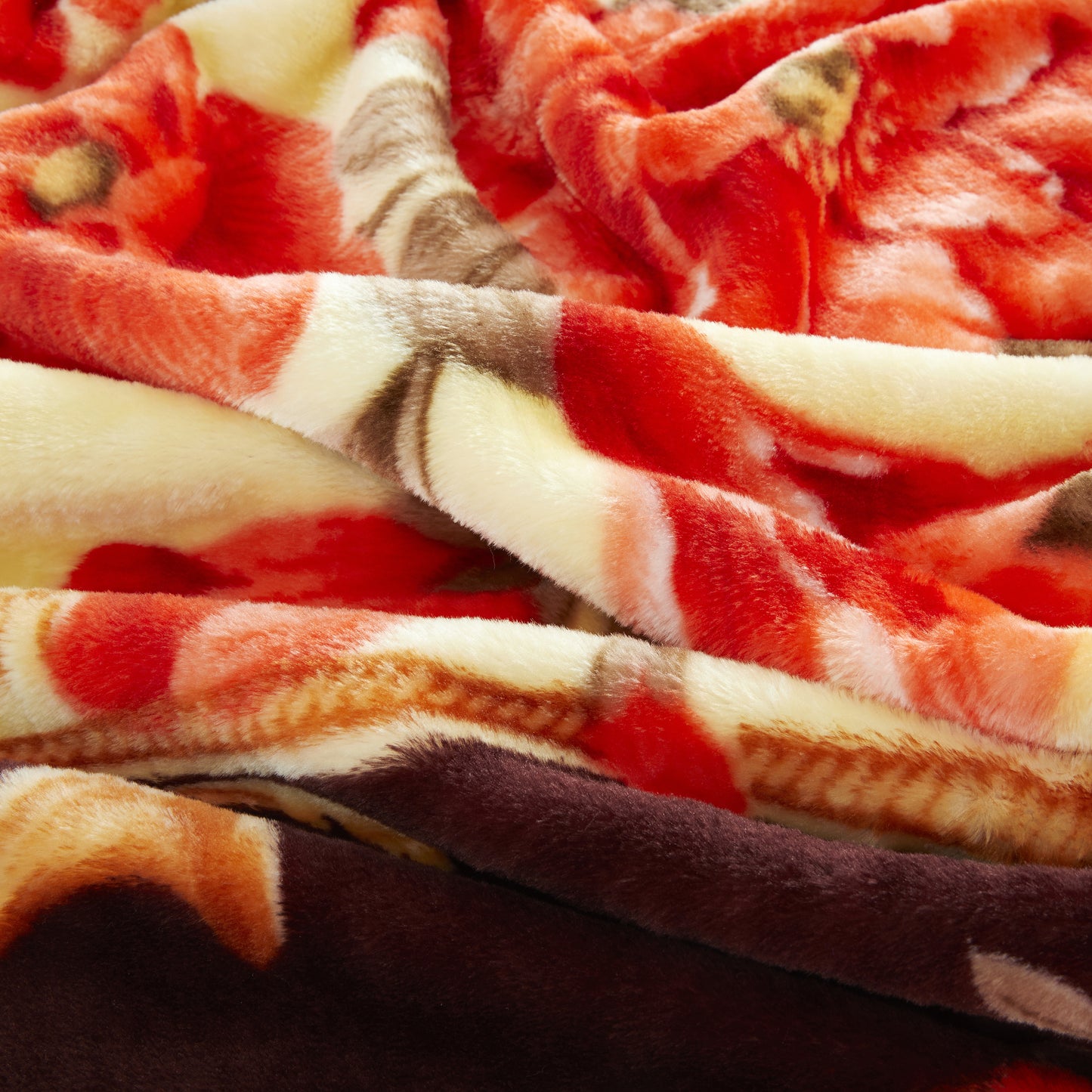 Printed Reversible Woven Fluffy Plush Soft Warm Korean Style 2 Ply Flannel Fleece Throw Mink Blanket, 78" x 86" Red Fuchsia Peony Floral