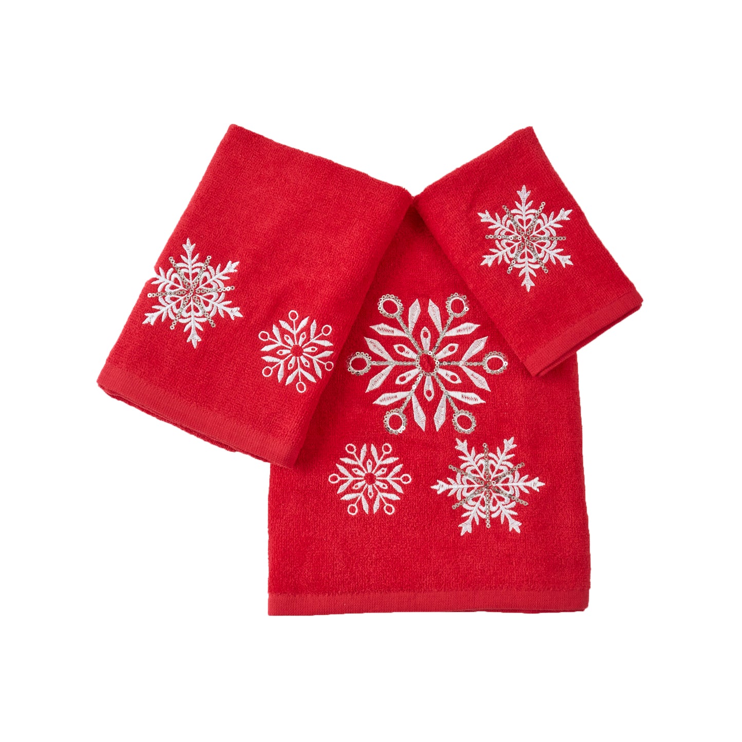 Premium Luxury Xmas Decor Soft 100% Cotton Embroidered Bathroom Christmas 3 Piece Towel Set, Grey Snowflake