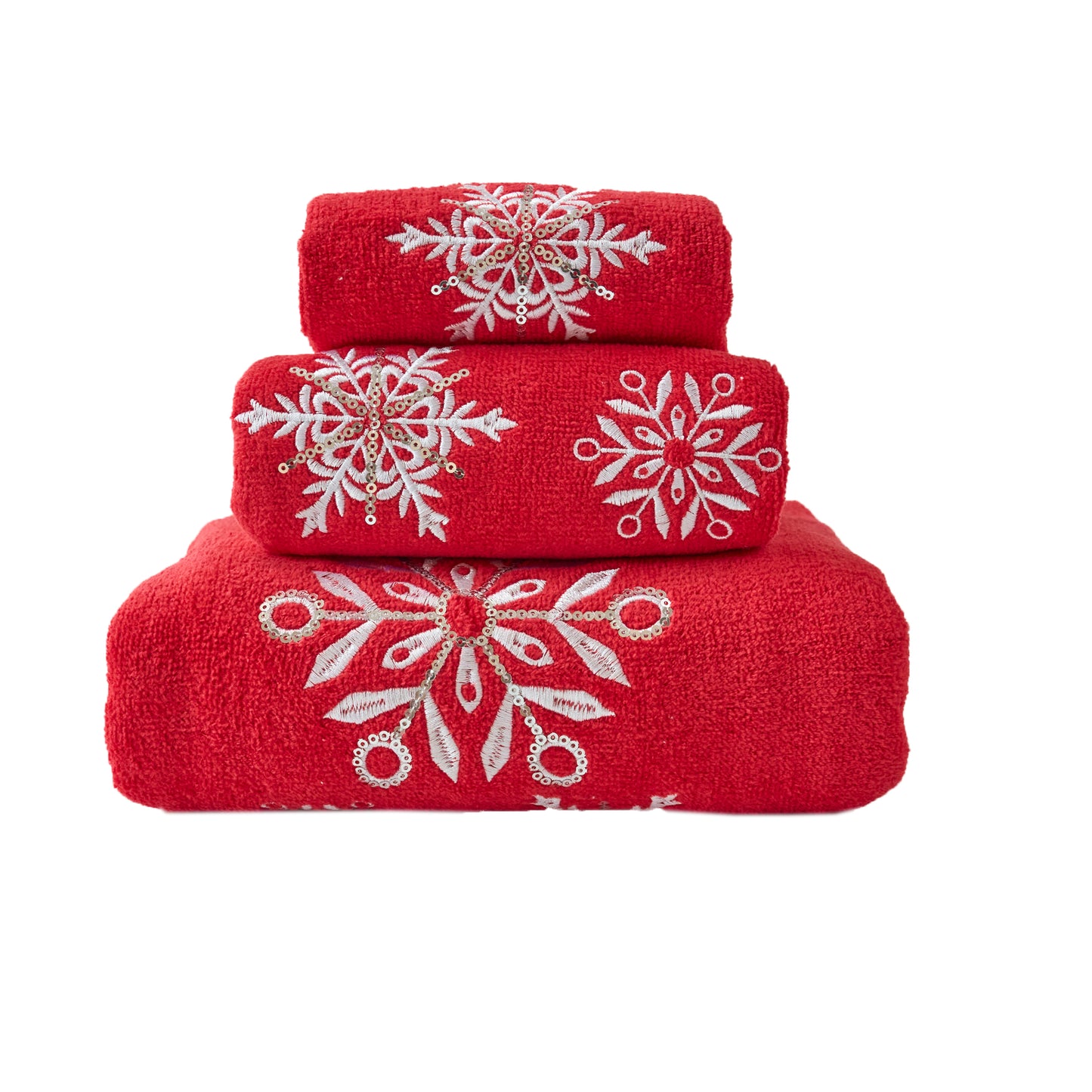 Premium Luxury Xmas Decor Soft 100% Cotton Embroidered Bathroom Christmas 3 Piece Towel Set, Grey Snowflake