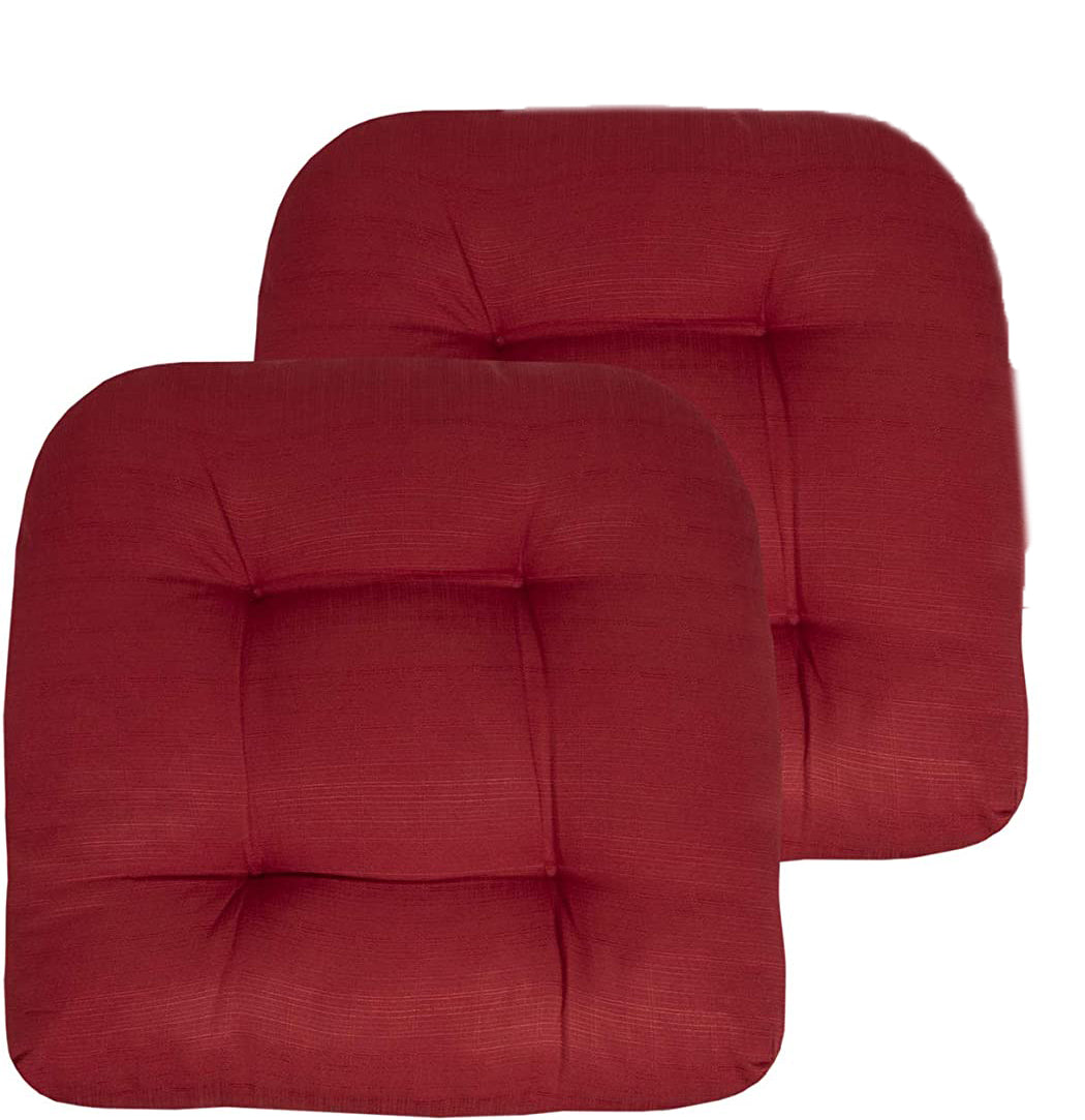 Premium Thick Comfy Seat Patio Pad Tufted Textured Solid Outdoor Chair Cushion 19 x 19 x 4 Inch, Red