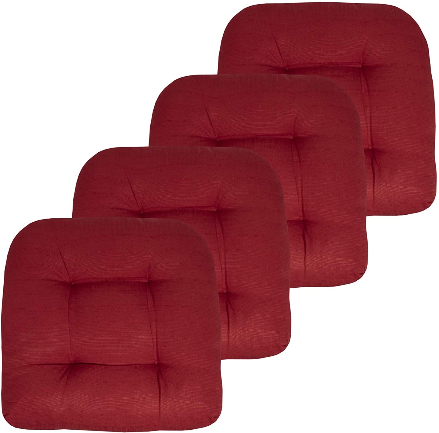 Premium Thick Comfy Seat Patio Pad Tufted Textured Solid Outdoor Chair Cushion 19 x 19 x 4 Inch, Red