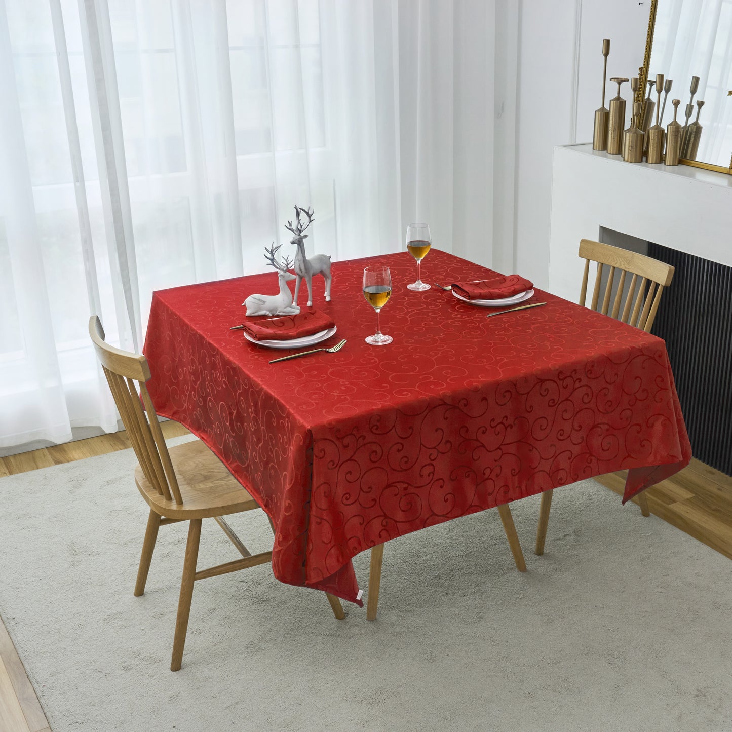 Jacquard Waterproof Thick Luxury Premium Solid Liquid Repellent Stain Resistant Decorative Home Kitchen Tablecloth, Red Color