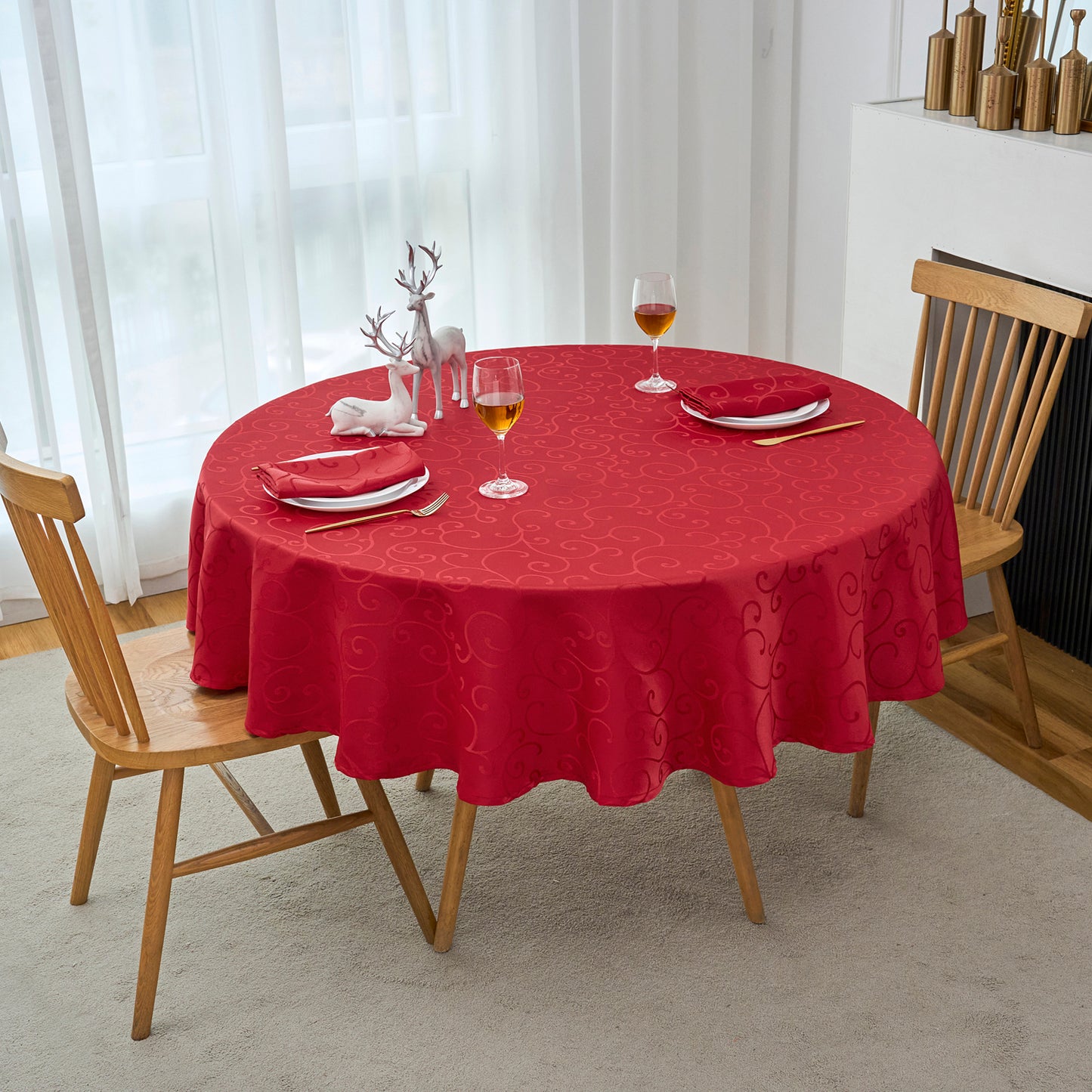 Jacquard Waterproof Thick Luxury Premium Solid Liquid Repellent Stain Resistant Decorative Home Kitchen Tablecloth, Red Color