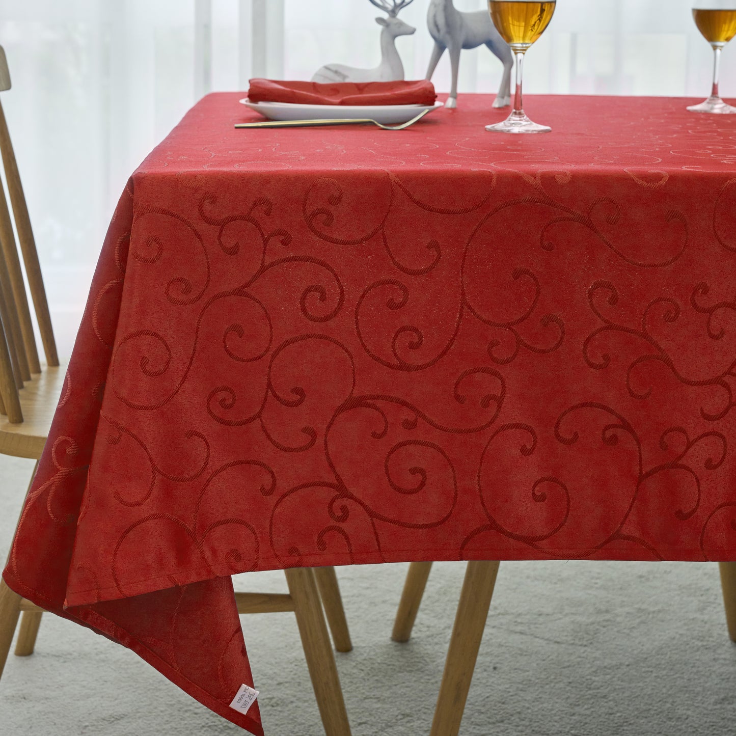 Jacquard Waterproof Thick Luxury Premium Solid Liquid Repellent Stain Resistant Decorative Home Kitchen Tablecloth, Red Color