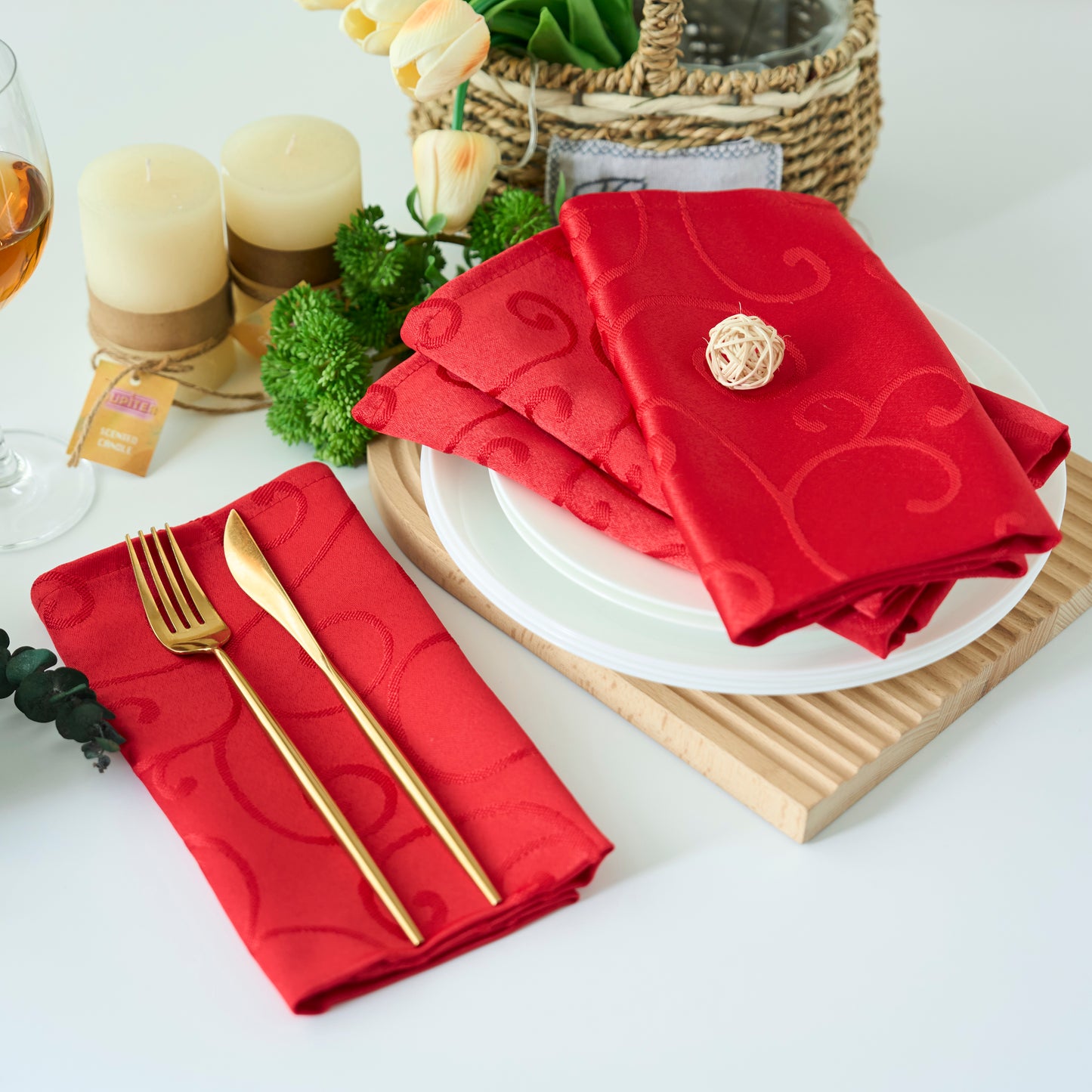 Jacquard Waterproof Thick Luxury Premium Solid Liquid Repellent Stain Resistant Decorative Home Kitchen Tablecloth, Red Color