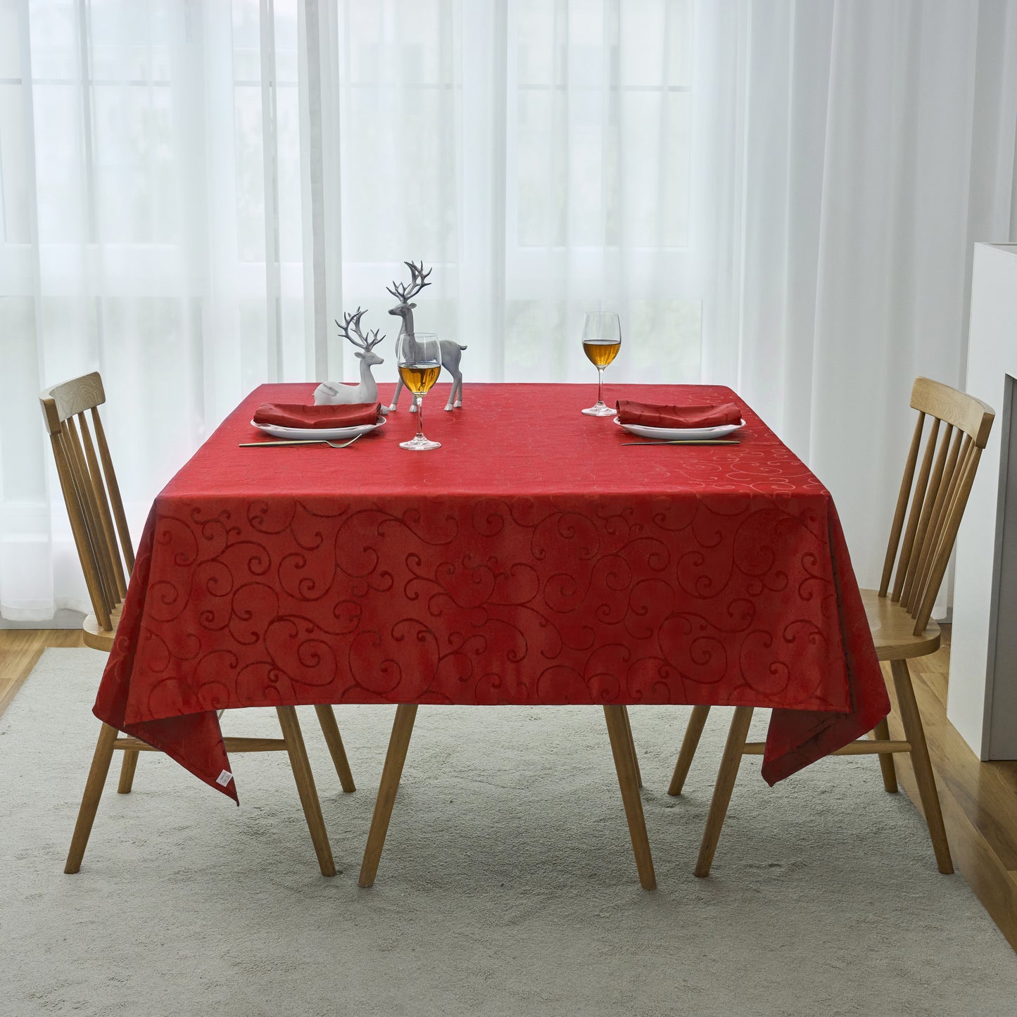 Jacquard Waterproof Thick Luxury Premium Solid Liquid Repellent Stain Resistant Decorative Home Kitchen Tablecloth, Red Color