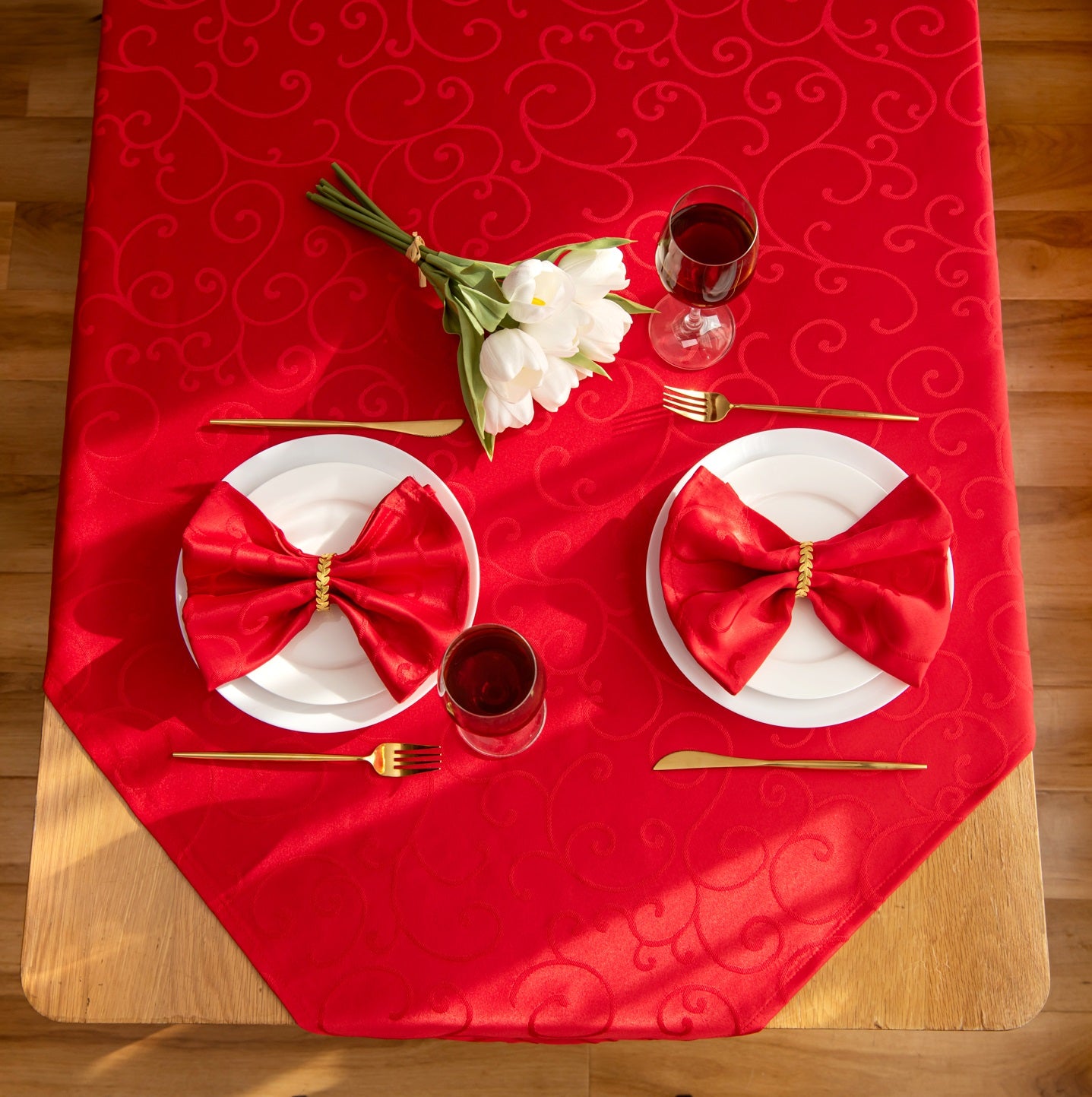 Jacquard Waterproof Thick Luxury Premium Solid Liquid Repellent Stain Resistant Decorative Home Kitchen Tablecloth, Red Color