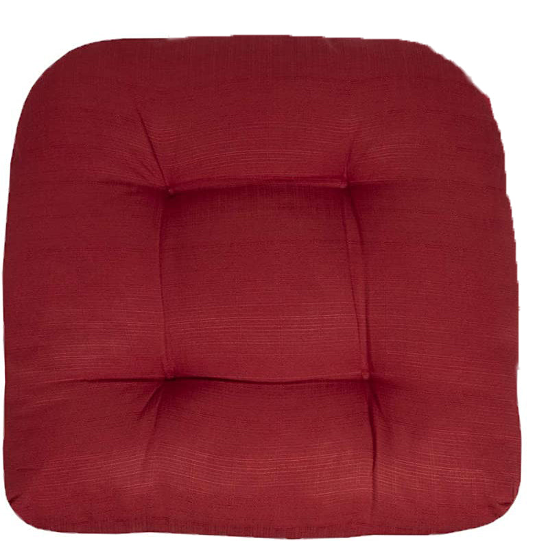 Premium Thick Comfy Seat Patio Pad Tufted Textured Solid Outdoor Chair Cushion 19 x 19 x 4 Inch, Red