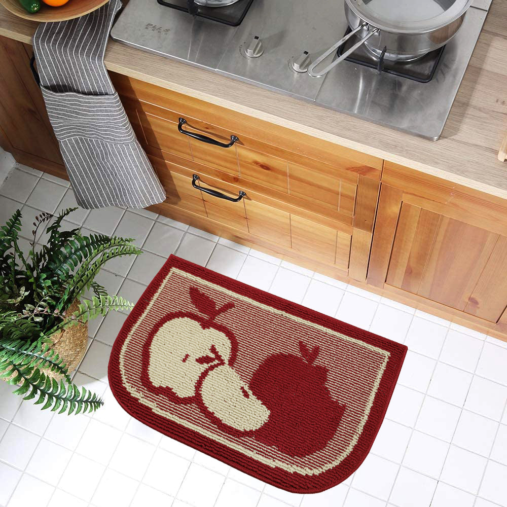 Decor Non-Slip Back Water Absorbent Soft Woven Runner Area Carpet Floor Mat Indoor Kitchen Rug, Red Apple Design