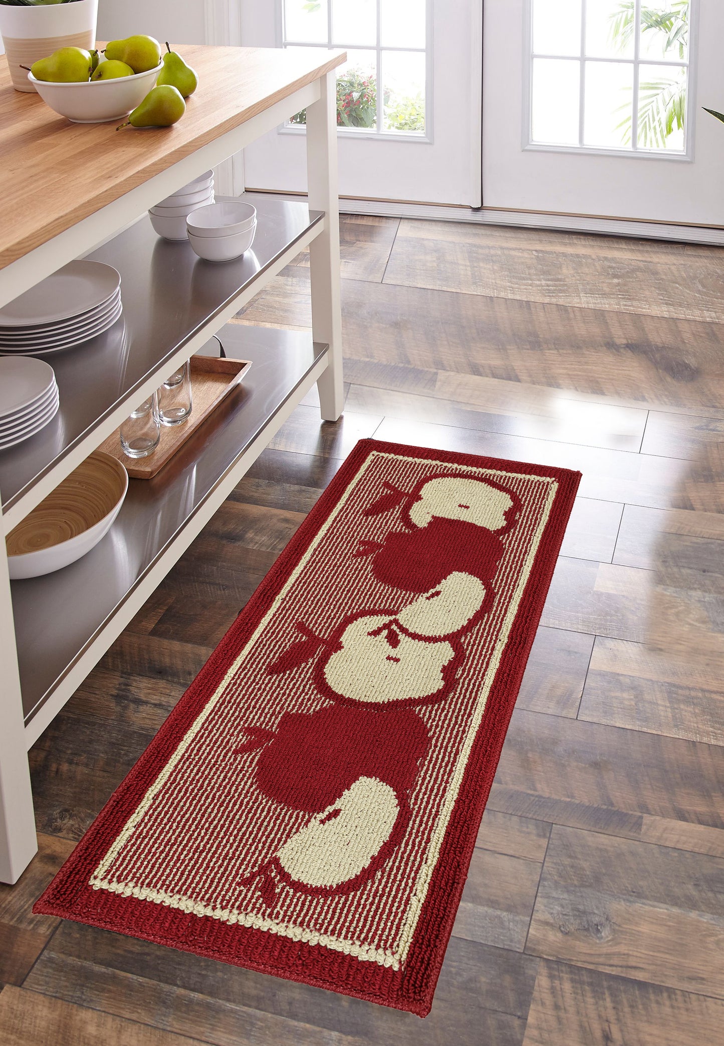 Decor Non-Slip Back Water Absorbent Soft Woven Runner Area Carpet Floor Mat Indoor Kitchen Rug, Red Apple Design