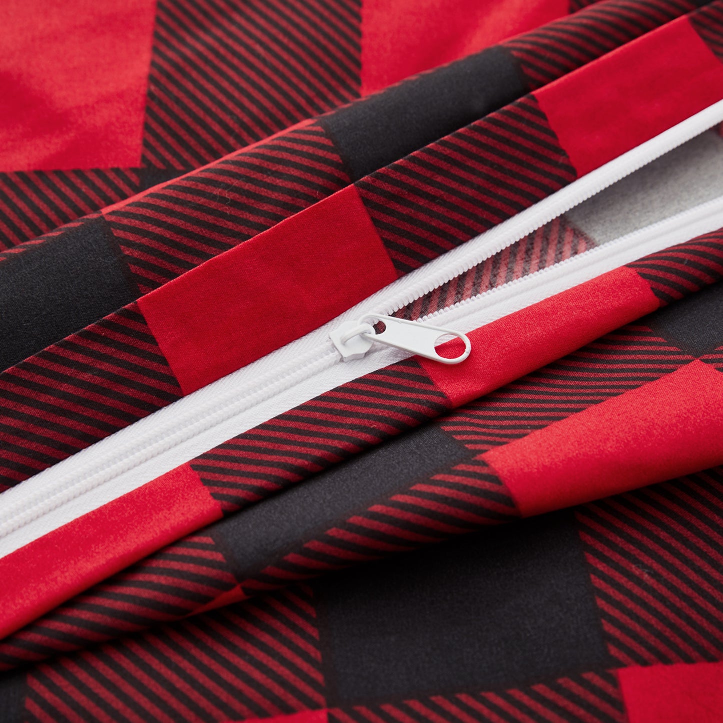Printed Rayon from Bamboo Soft All Season Duvet Cover Fitted Sheet Ensemble Bedding Set with Zipper and Corner Tie, Red Black Plaid