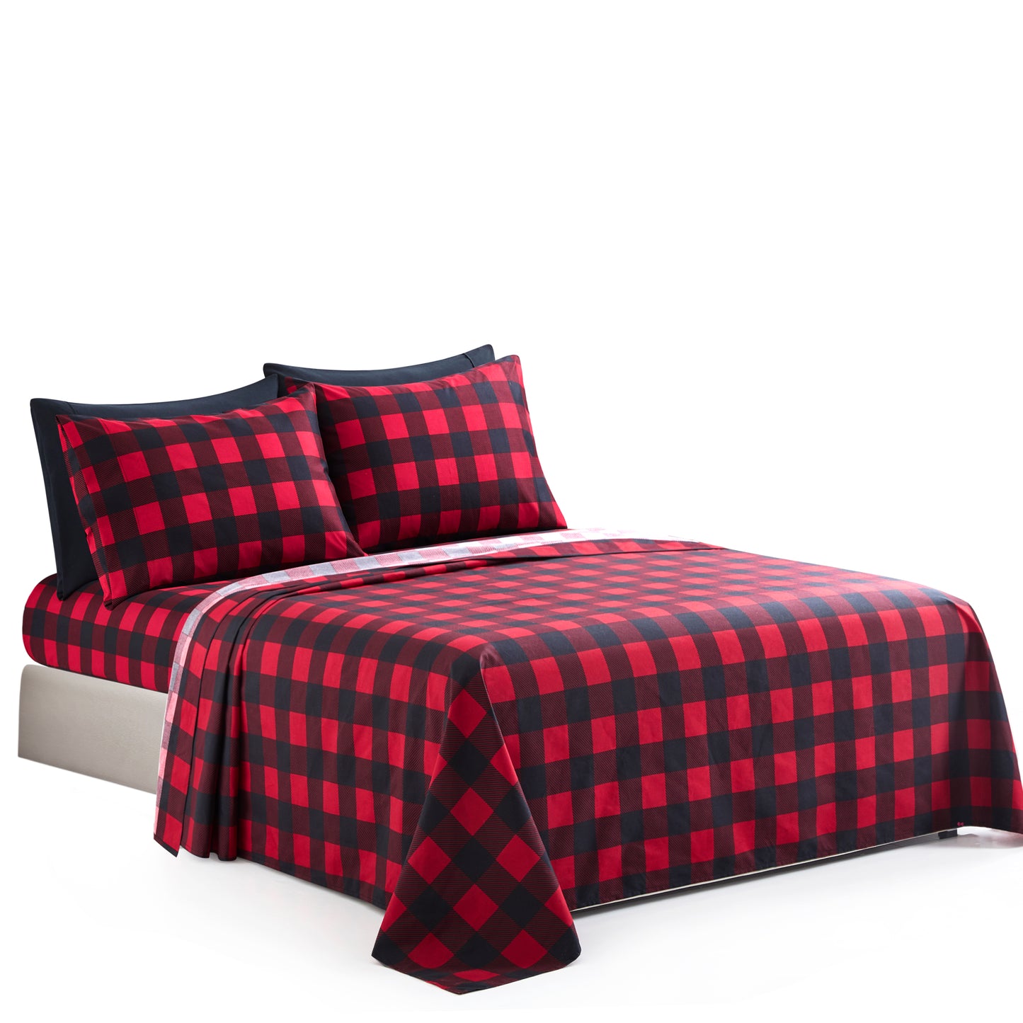Printed Rayon from Bamboo Soft Deep Pocket Bedding All Season Sheet Set, Red Black Plaid
