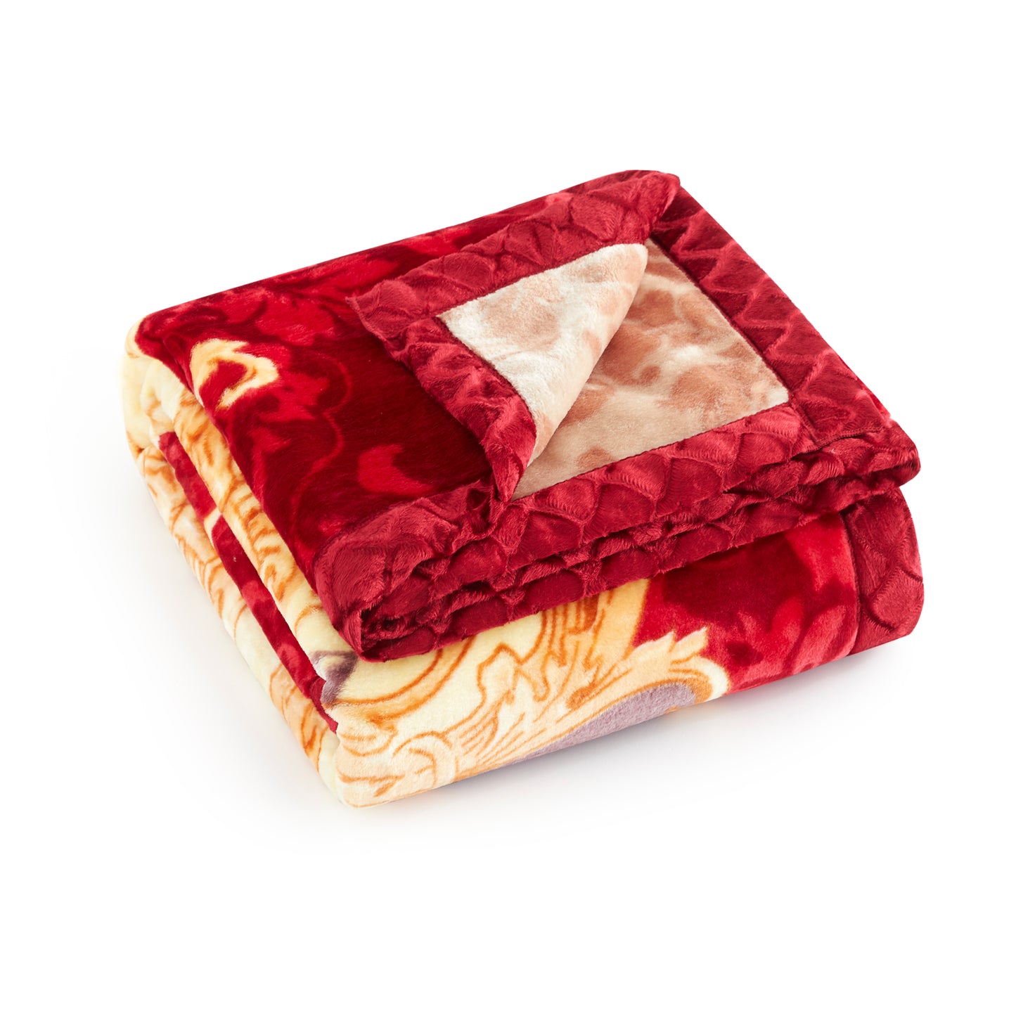 Printed Reversible Woven Fluffy Plush Soft Warm Korean Style 2 Ply Flannel Fleece Throw Mink Blanket, 78" x 86" Red Flower Red