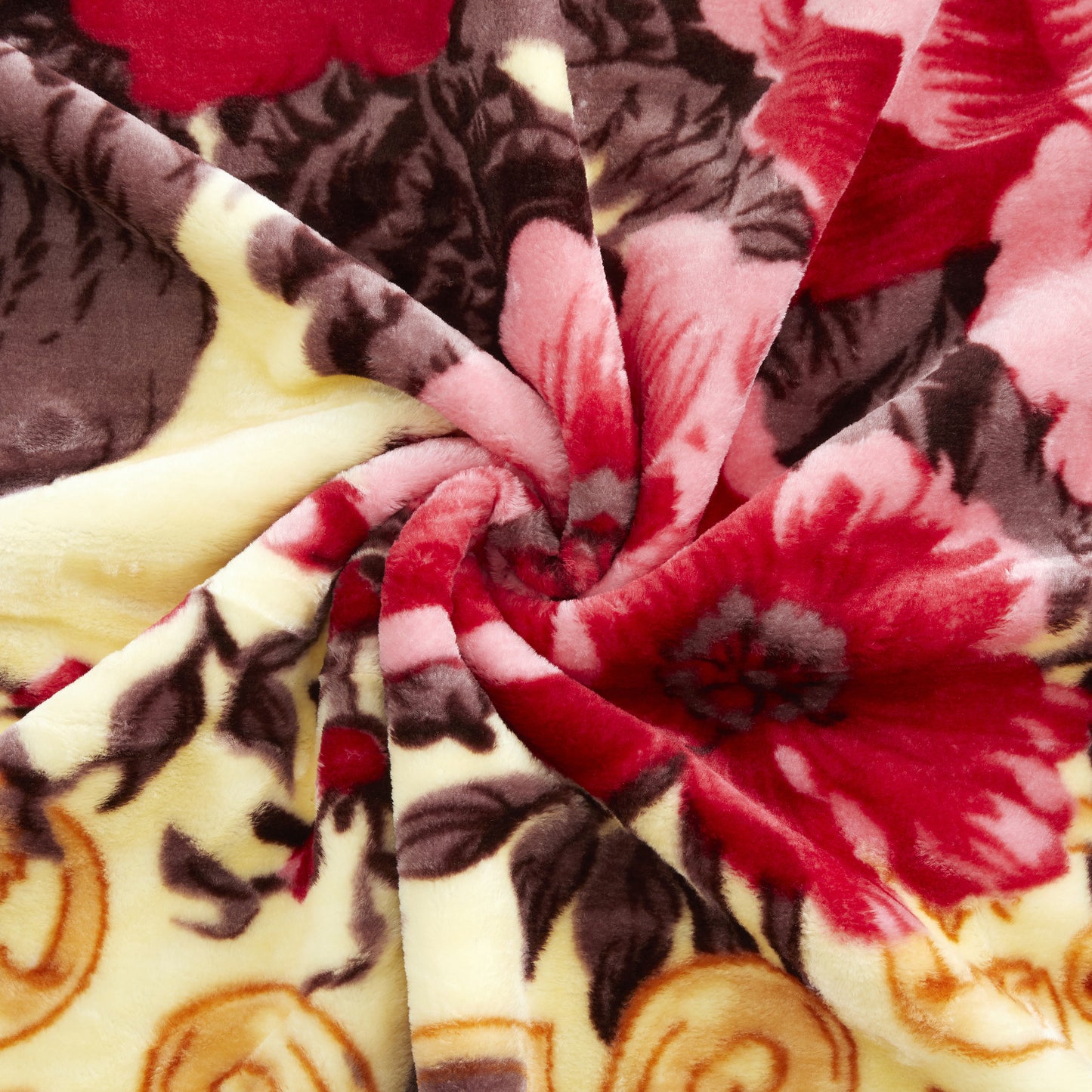Printed Reversible Woven Fluffy Plush Soft Warm Korean Style 2 Ply Flannel Fleece Throw Mink Blanket, 78" x 86" Red Flower Red