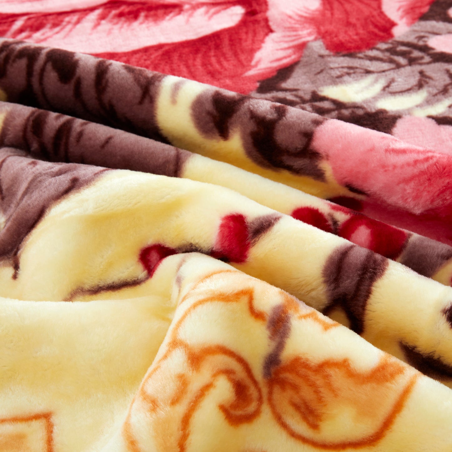 Printed Reversible Woven Fluffy Plush Soft Warm Korean Style 2 Ply Flannel Fleece Throw Mink Blanket, 78" x 86" Red Flower Red