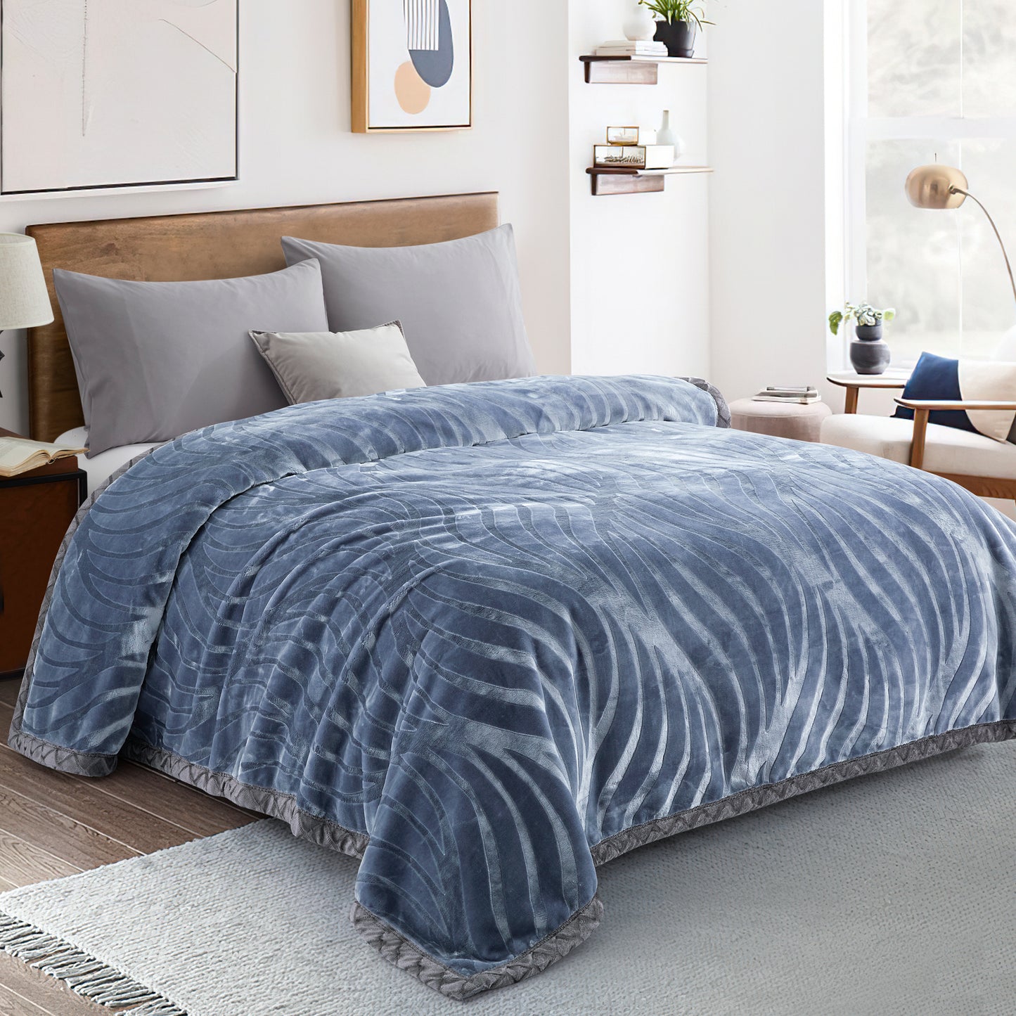 Printed Reversible Woven Fluffy Plush Soft Warm Korean Style 2 Ply Flannel Fleece Throw Animal Mink Blanket, 86" x 94" Red Peony