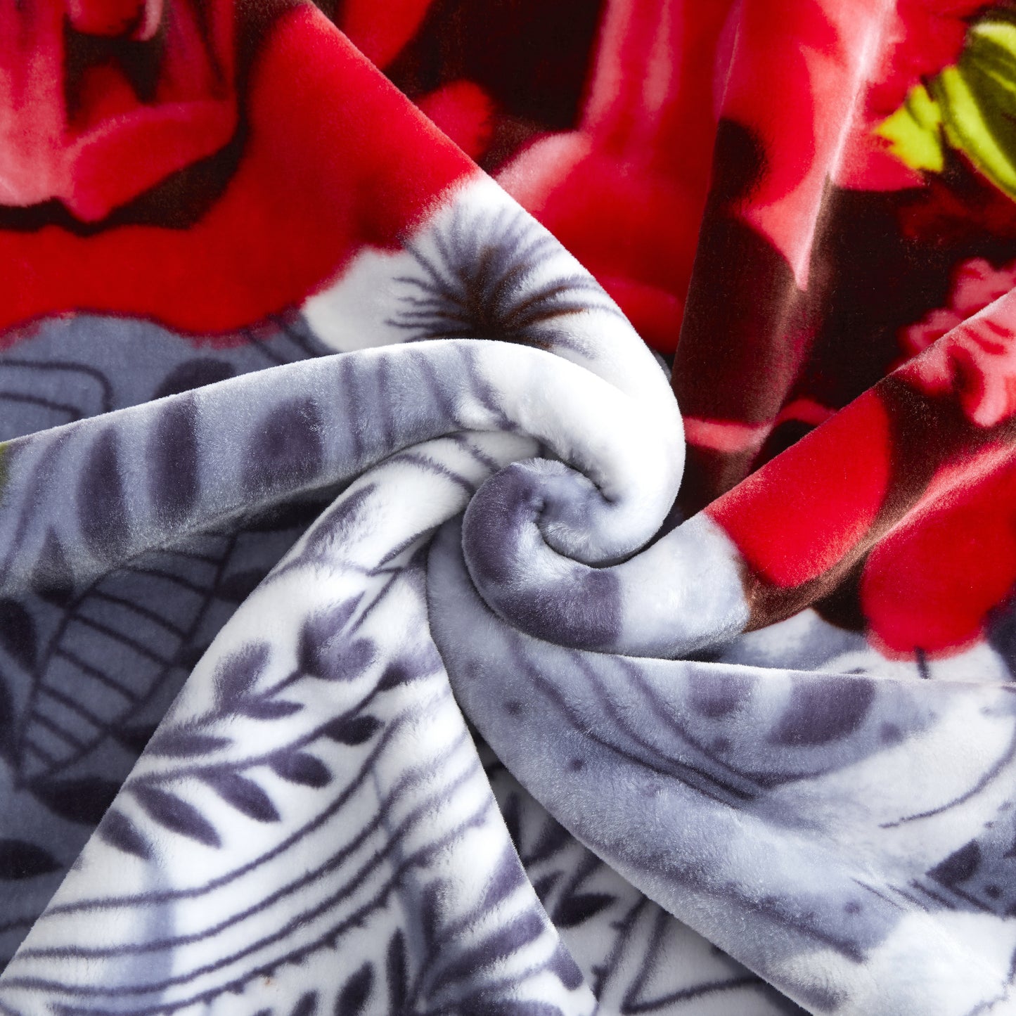 Printed Reversible Woven Fluffy Plush Soft Warm Korean Style 2 Ply Flannel Fleece Throw Animal Mink Blanket, 86" x 94" Red Peony