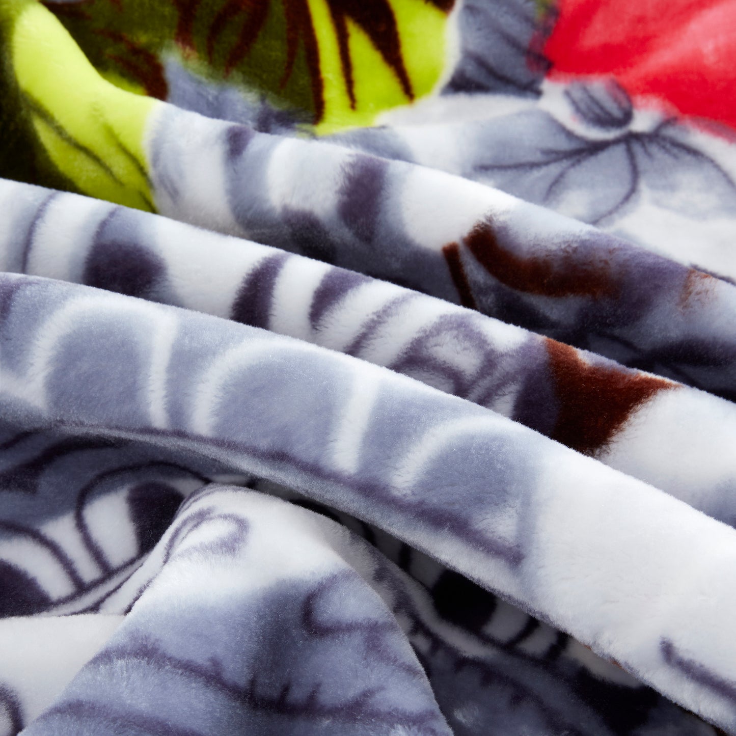 Printed Reversible Woven Fluffy Plush Soft Warm Korean Style 2 Ply Flannel Fleece Throw Animal Mink Blanket, 86" x 94" Red Peony