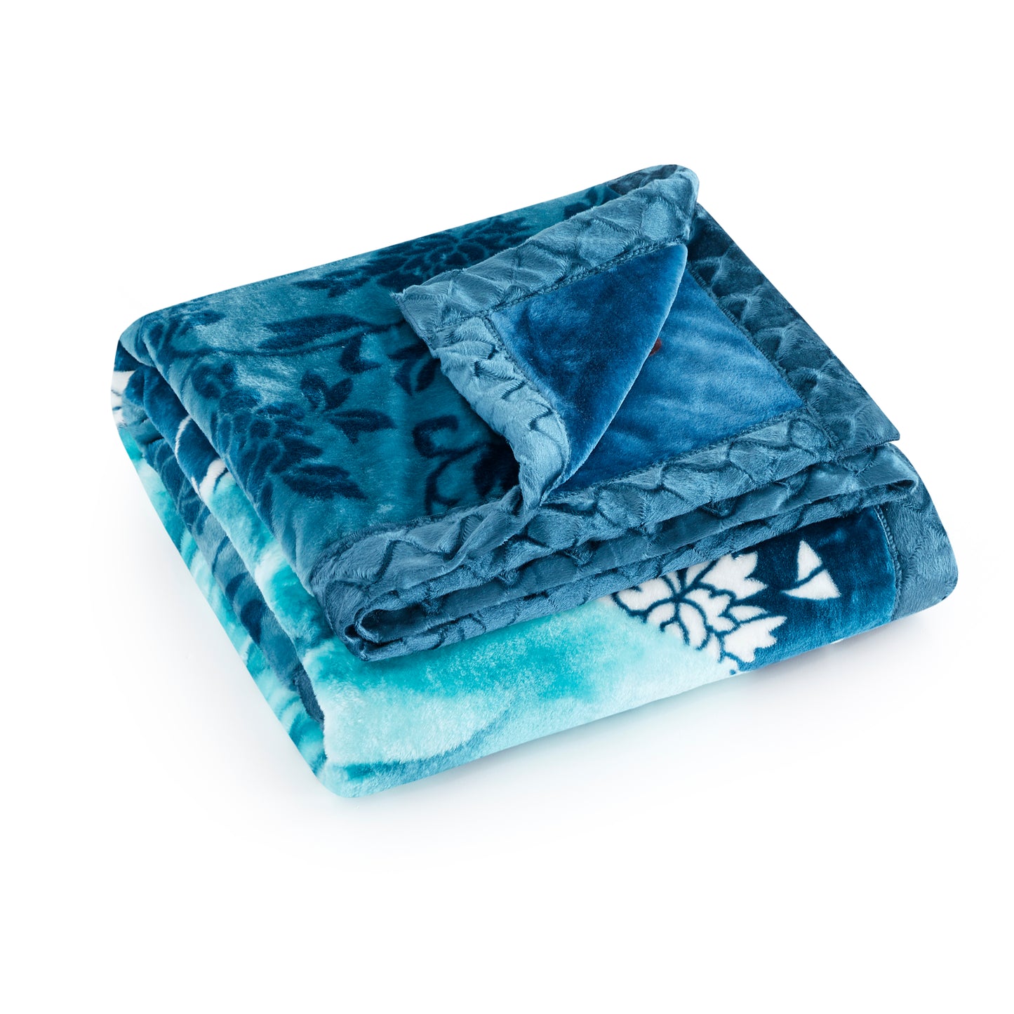 Printed Reversible Woven Fluffy Plush Soft Warm Korean Style 2 Ply Flannel Fleece Throw Mink Blanket, 78" x 86" Red Peony Turquoise Rose Floral