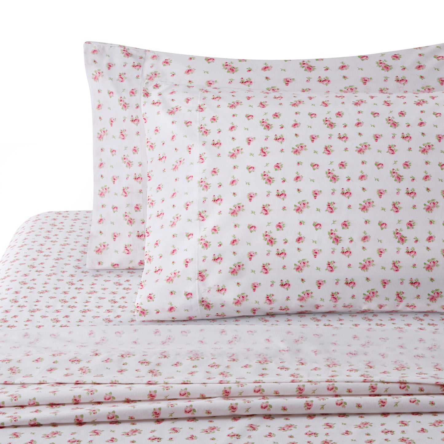 Printed Cotton Blend Percale 600 Thread Count Soft Deep Pocket All Season Bedding Sheet Set, Pink Rose Floral Pattern