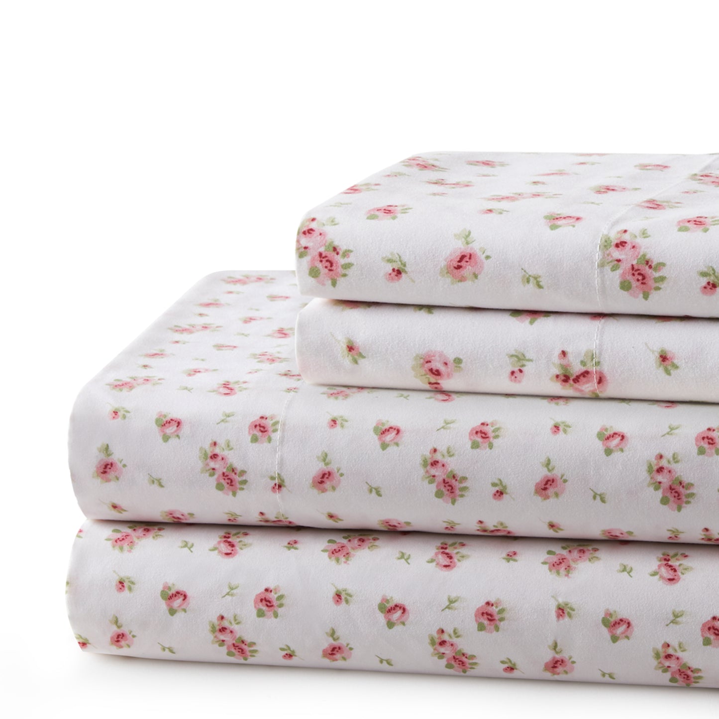 Printed Cotton Blend Percale 600 Thread Count Soft Deep Pocket All Season Bedding Sheet Set, Pink Rose Floral Pattern