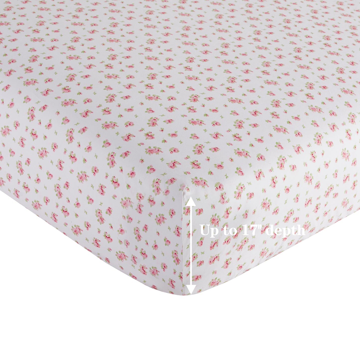 Printed Cotton Blend Percale 600 Thread Count Soft Deep Pocket All Season Bedding Sheet Set, Pink Rose Floral Pattern