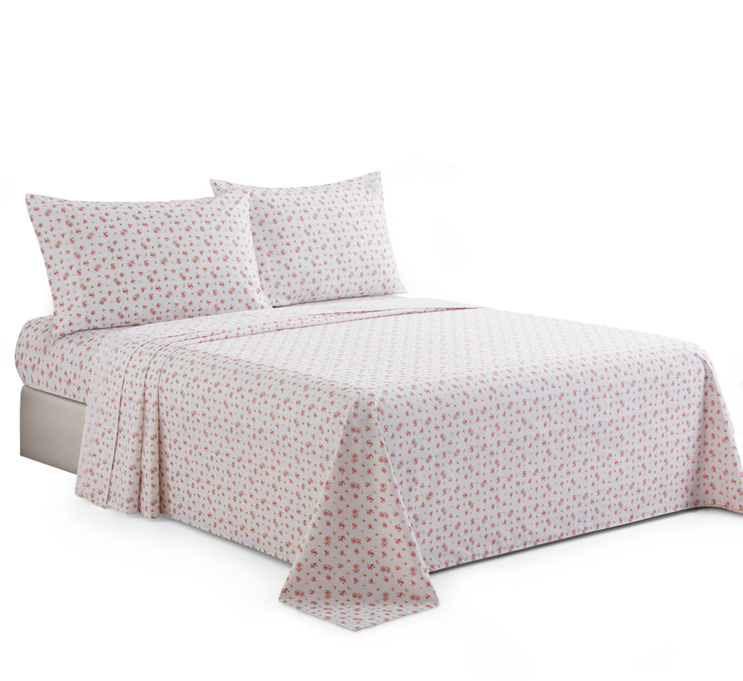 Printed Cotton Blend Percale 600 Thread Count Soft Deep Pocket All Season Bedding Sheet Set, Pink Rose Floral Pattern