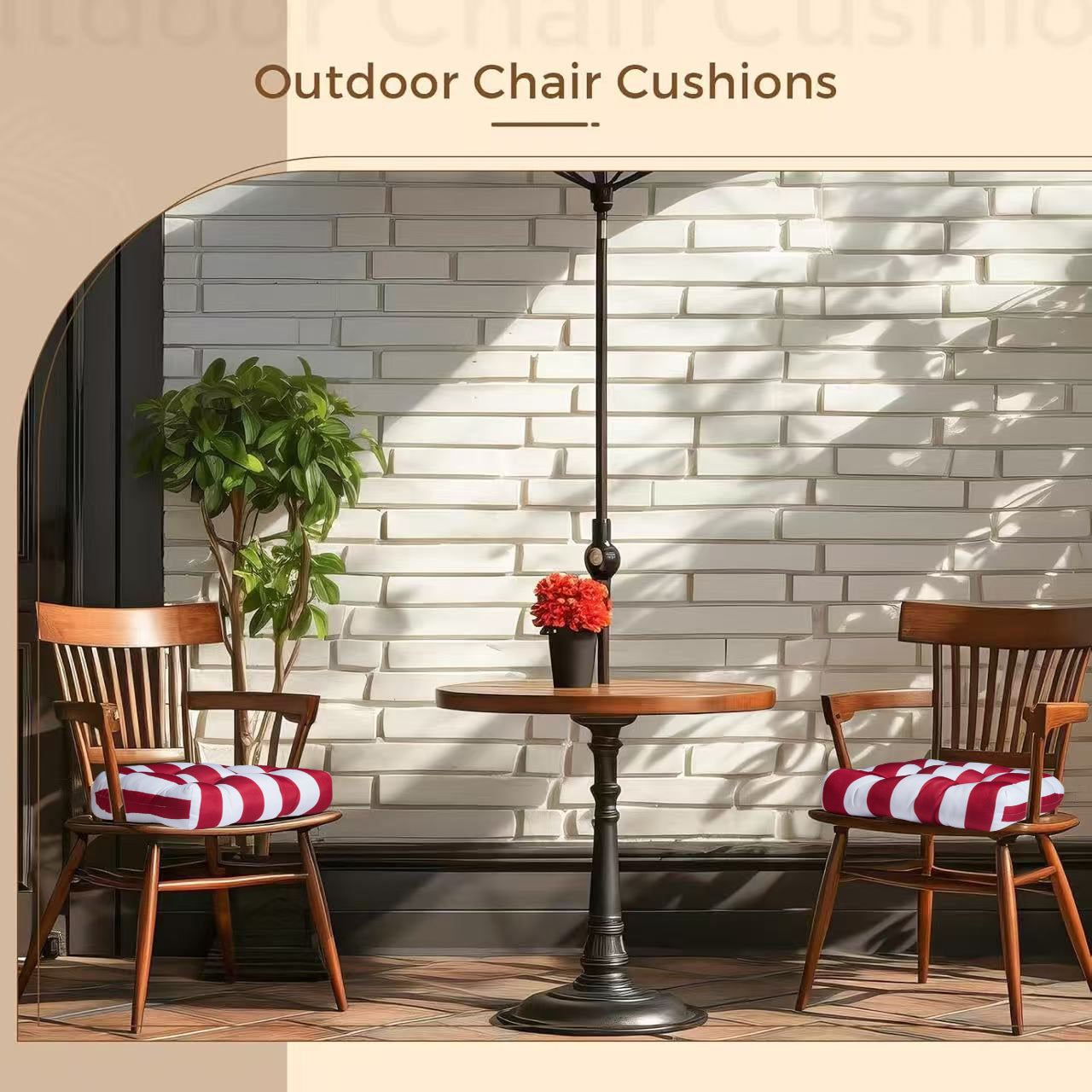 Premium Thick Comfy Seat Patio Pad Tufted Textured Printed Outdoor Chair Cushion 19 x 19 x 4 Inch, Red White Stripes