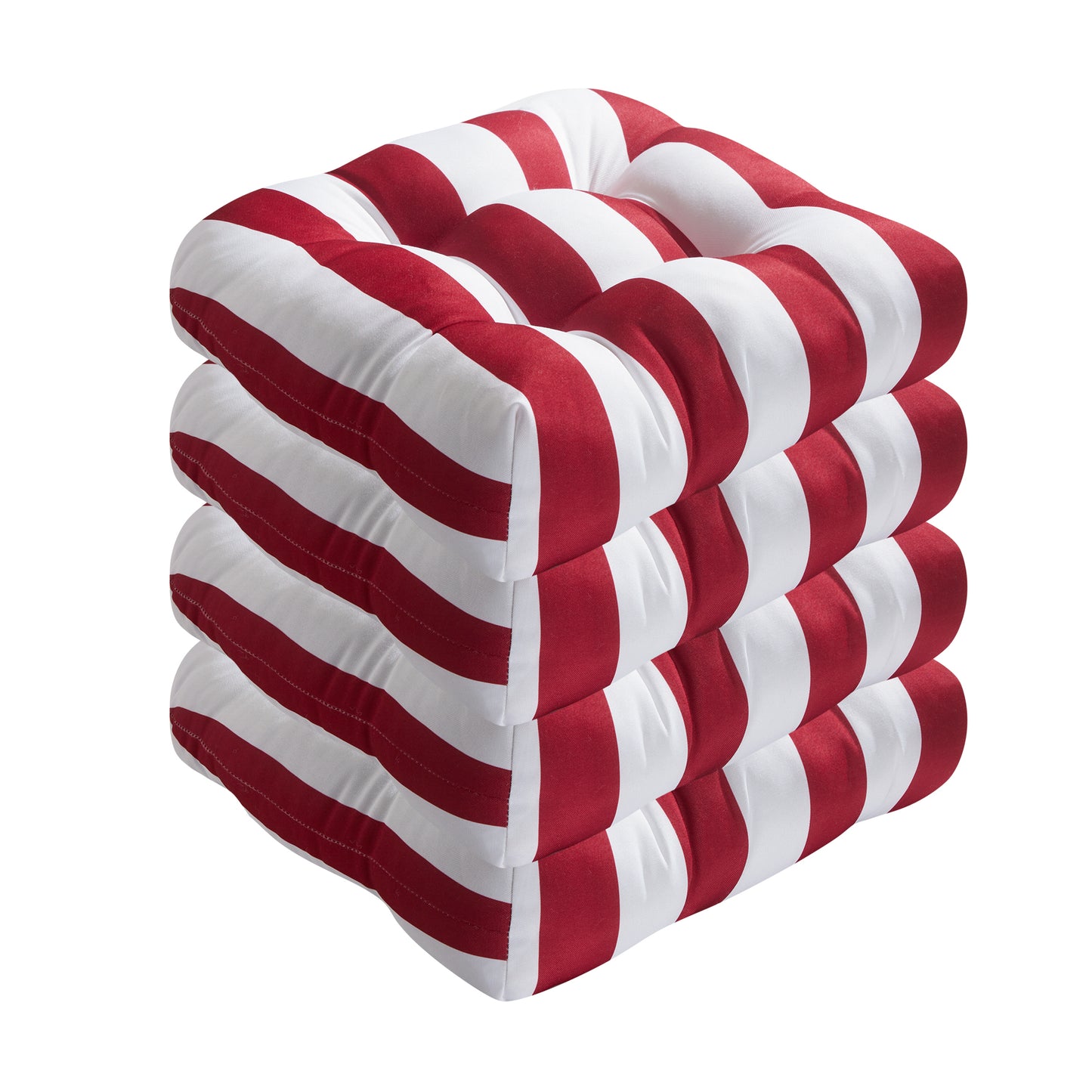 Premium Thick Comfy Seat Patio Pad Tufted Textured Printed Outdoor Chair Cushion 19 x 19 x 4 Inch, Red White Stripes