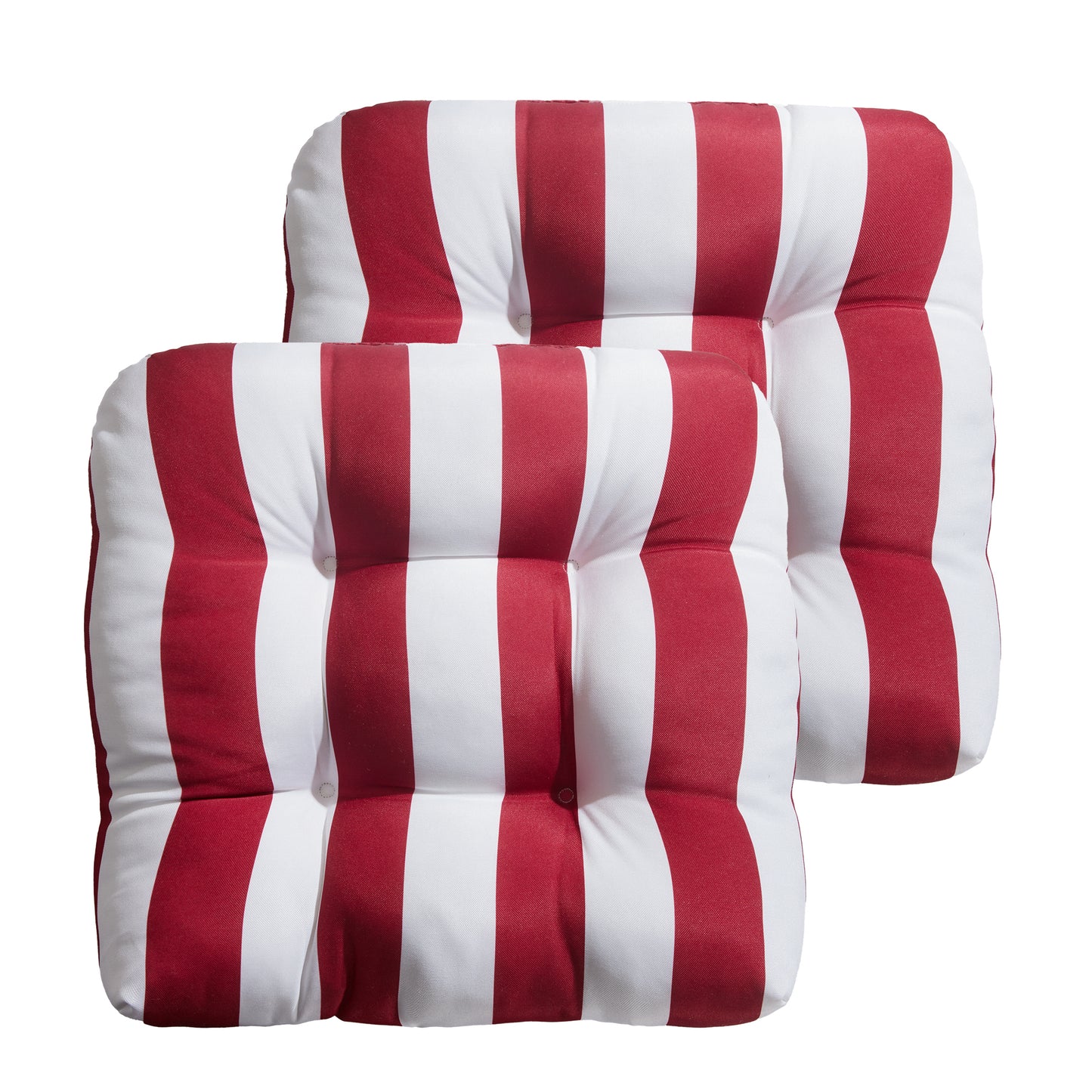 Premium Thick Comfy Seat Patio Pad Tufted Textured Printed Outdoor Chair Cushion 19 x 19 x 4 Inch, Red White Stripes