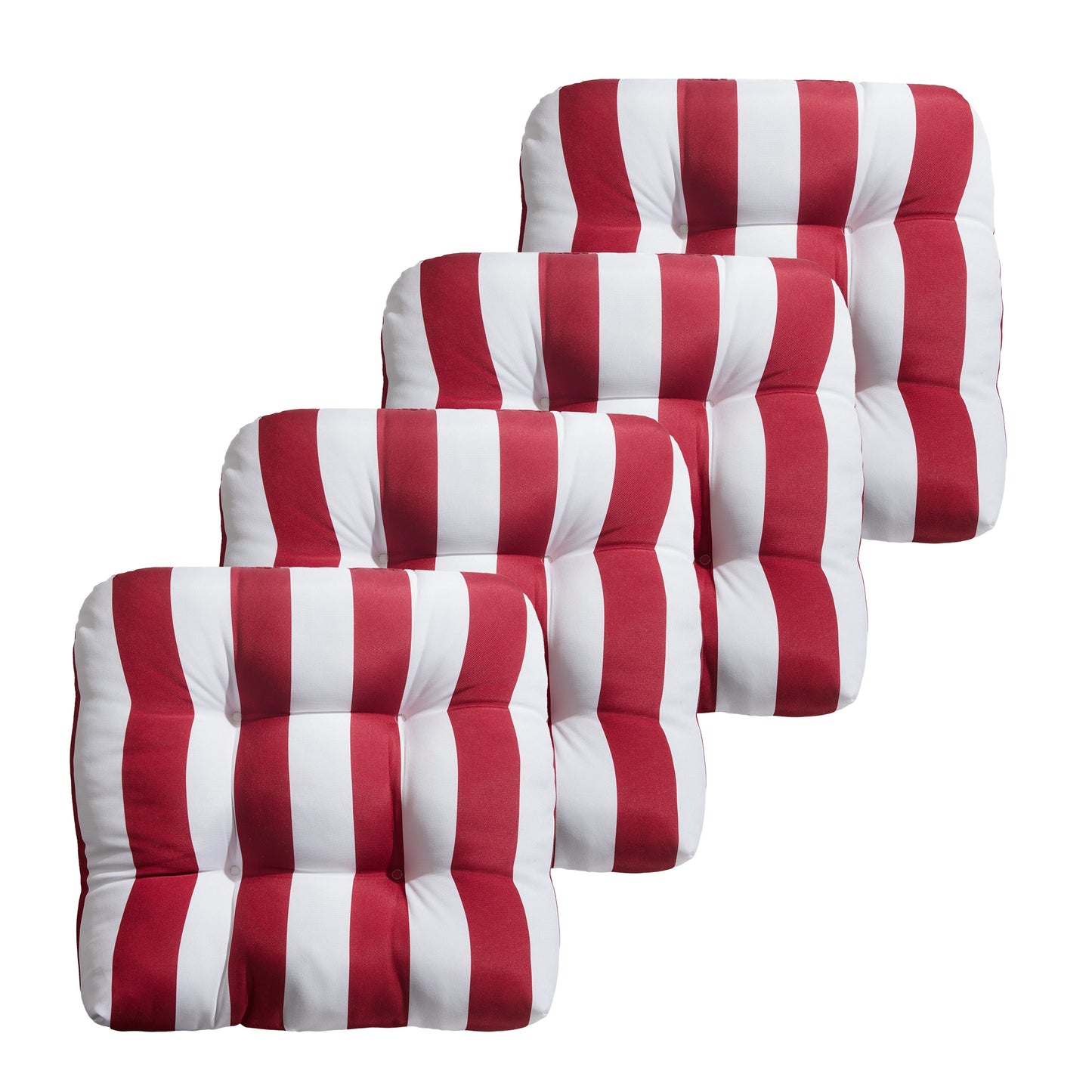 Premium Thick Comfy Seat Patio Pad Tufted Textured Printed Outdoor Chair Cushion 19 x 19 x 4 Inch, Red White Stripes