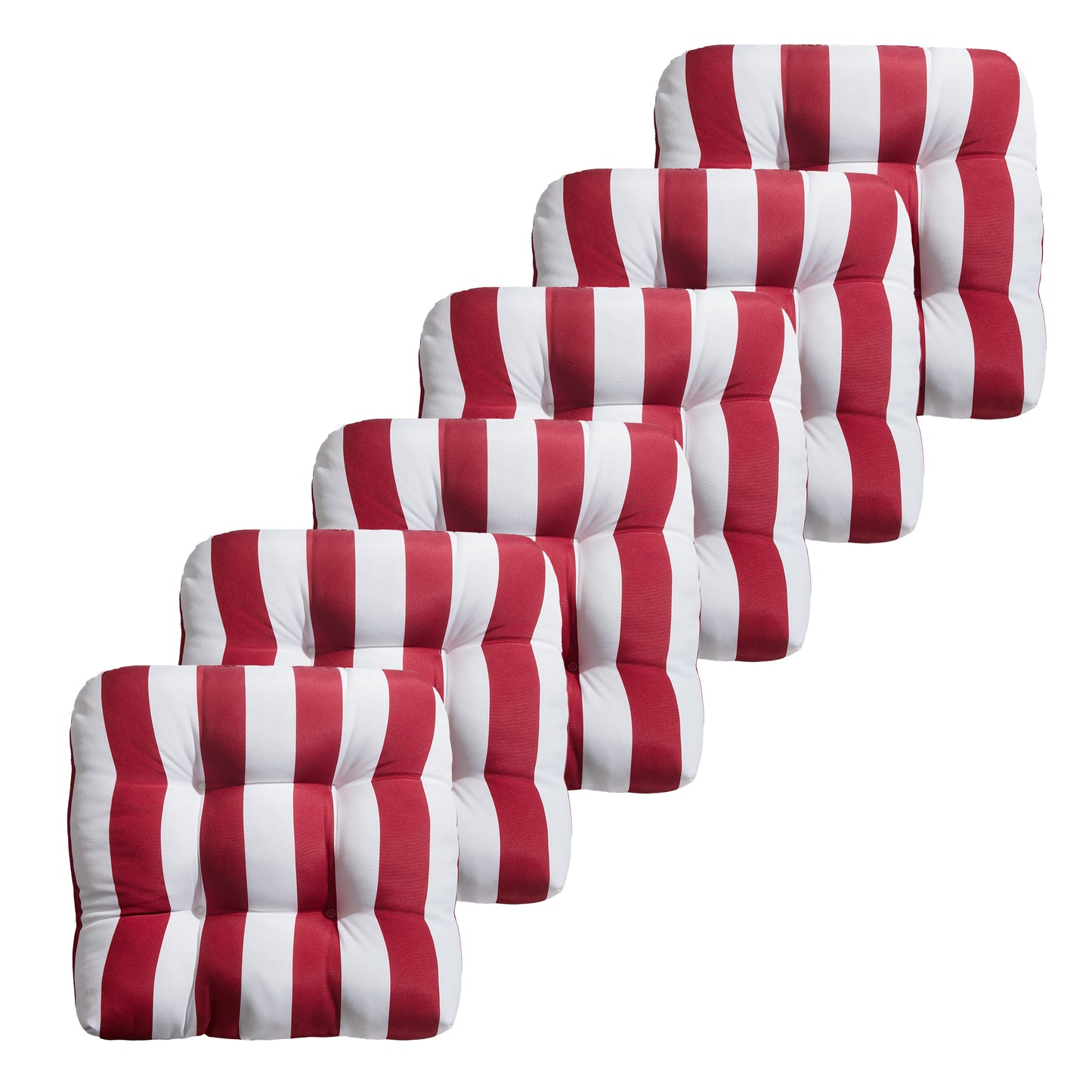 Premium Thick Comfy Seat Patio Pad Tufted Textured Printed Outdoor Chair Cushion 19 x 19 x 4 Inch, Red White Stripes