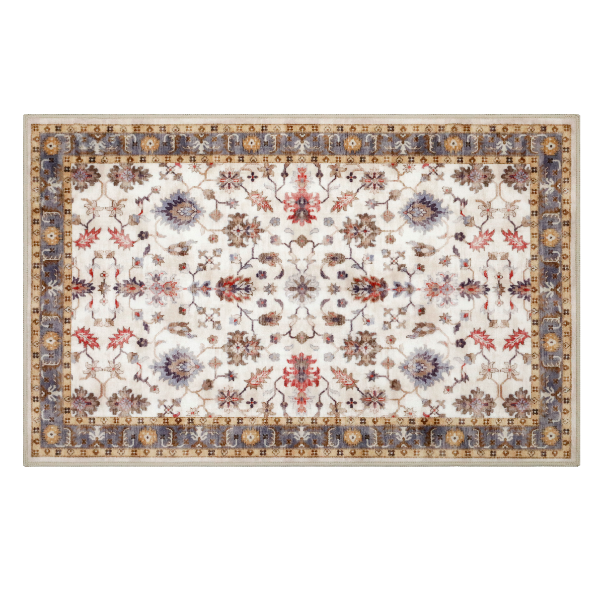 Decor Non-Slip Back Soft Runner Area Carpet Floor Area Rug Indoor Accent Decorative Mat, Elegant Ivory Floral and Leaves