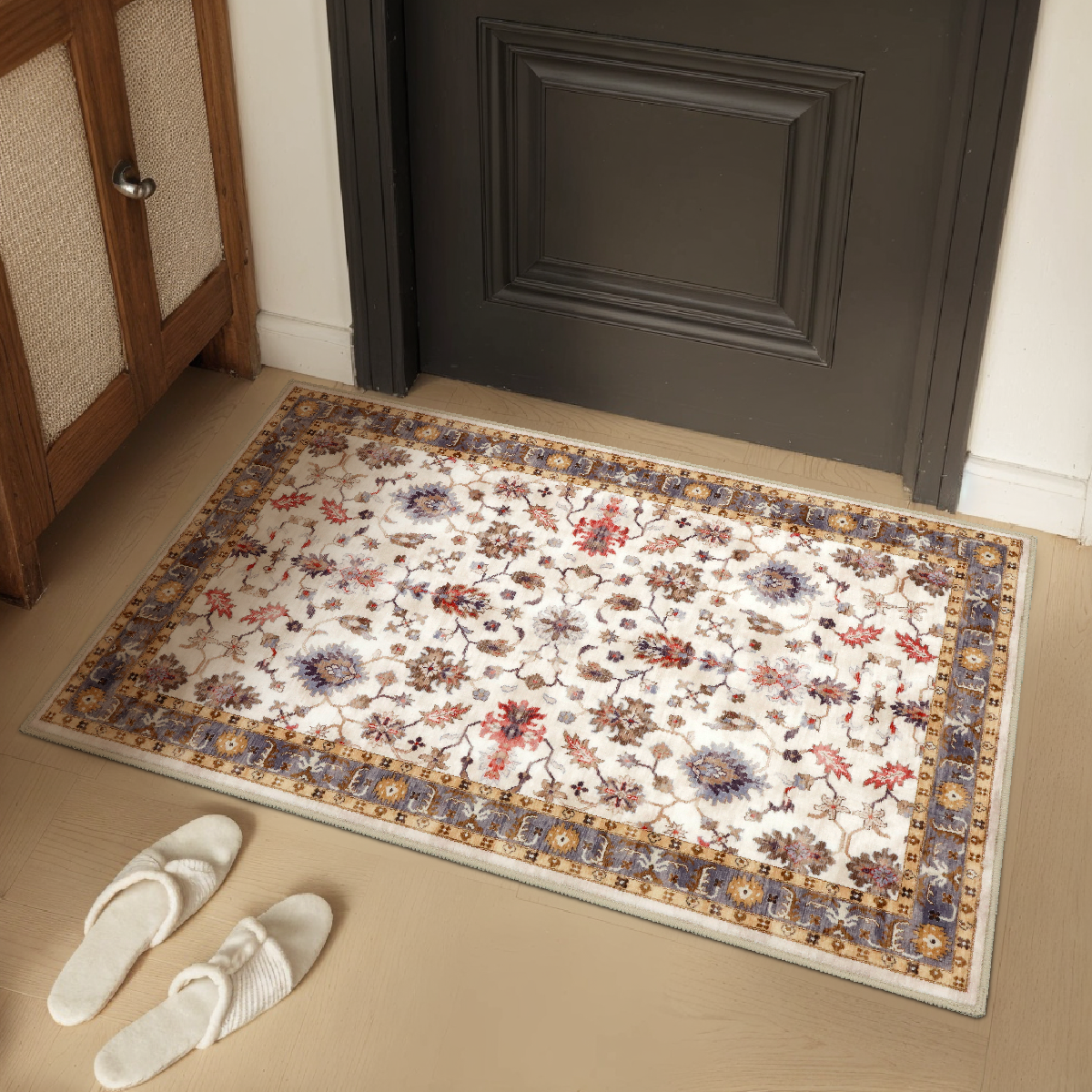 Decor Non-Slip Back Soft Runner Area Carpet Floor Area Rug Indoor Accent Decorative Mat, Elegant Ivory Floral and Leaves