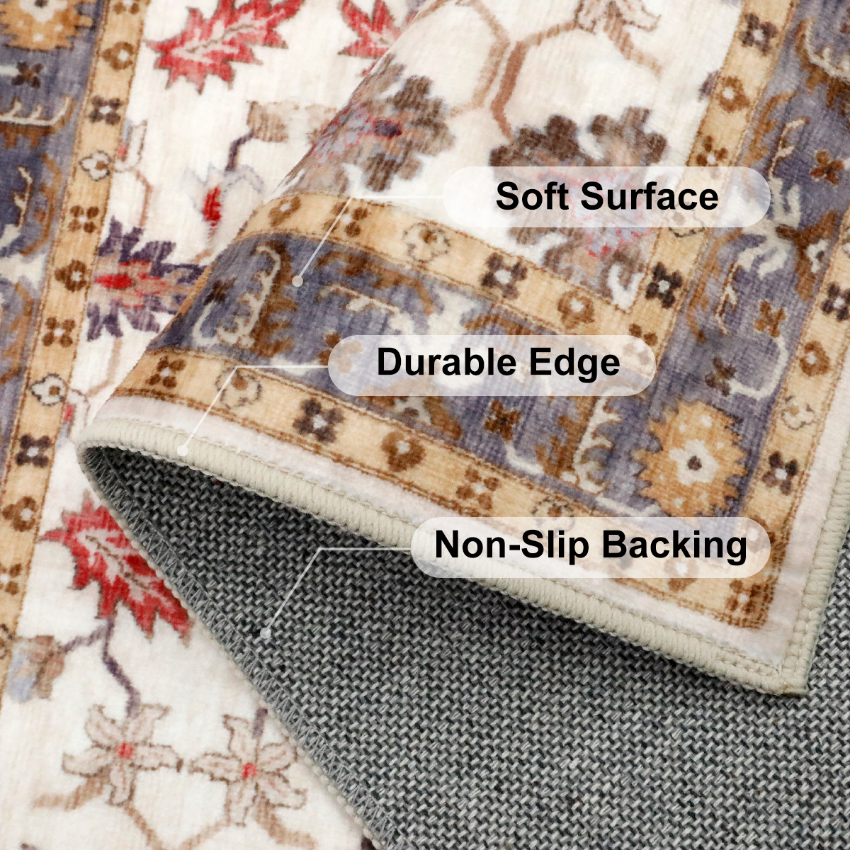 Decor Non-Slip Back Soft Runner Area Carpet Floor Area Rug Indoor Accent Decorative Mat, Elegant Ivory Floral and Leaves