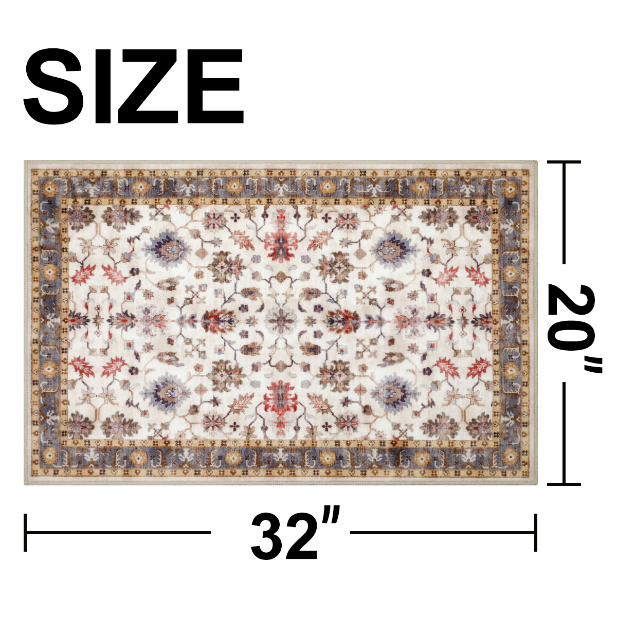 Decor Non-Slip Back Soft Runner Area Carpet Floor Area Rug Indoor Accent Decorative Mat, Elegant Ivory Floral and Leaves