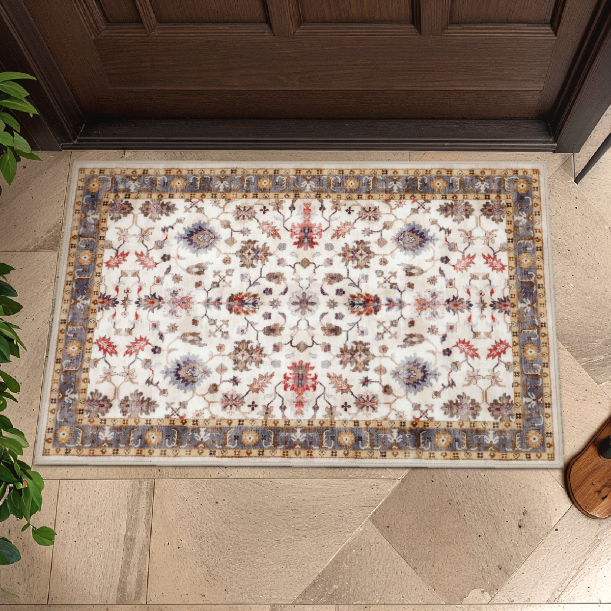 Decor Non-Slip Back Soft Runner Area Carpet Floor Area Rug Indoor Accent Decorative Mat, Elegant Ivory Floral and Leaves