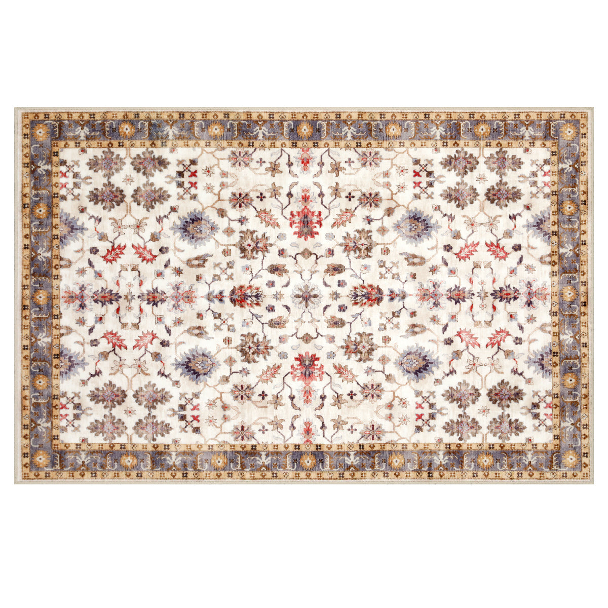 Decor Non-Slip Back Soft Runner Area Carpet Floor Area Rug Indoor Accent Decorative Mat, Elegant Ivory Floral and Leaves