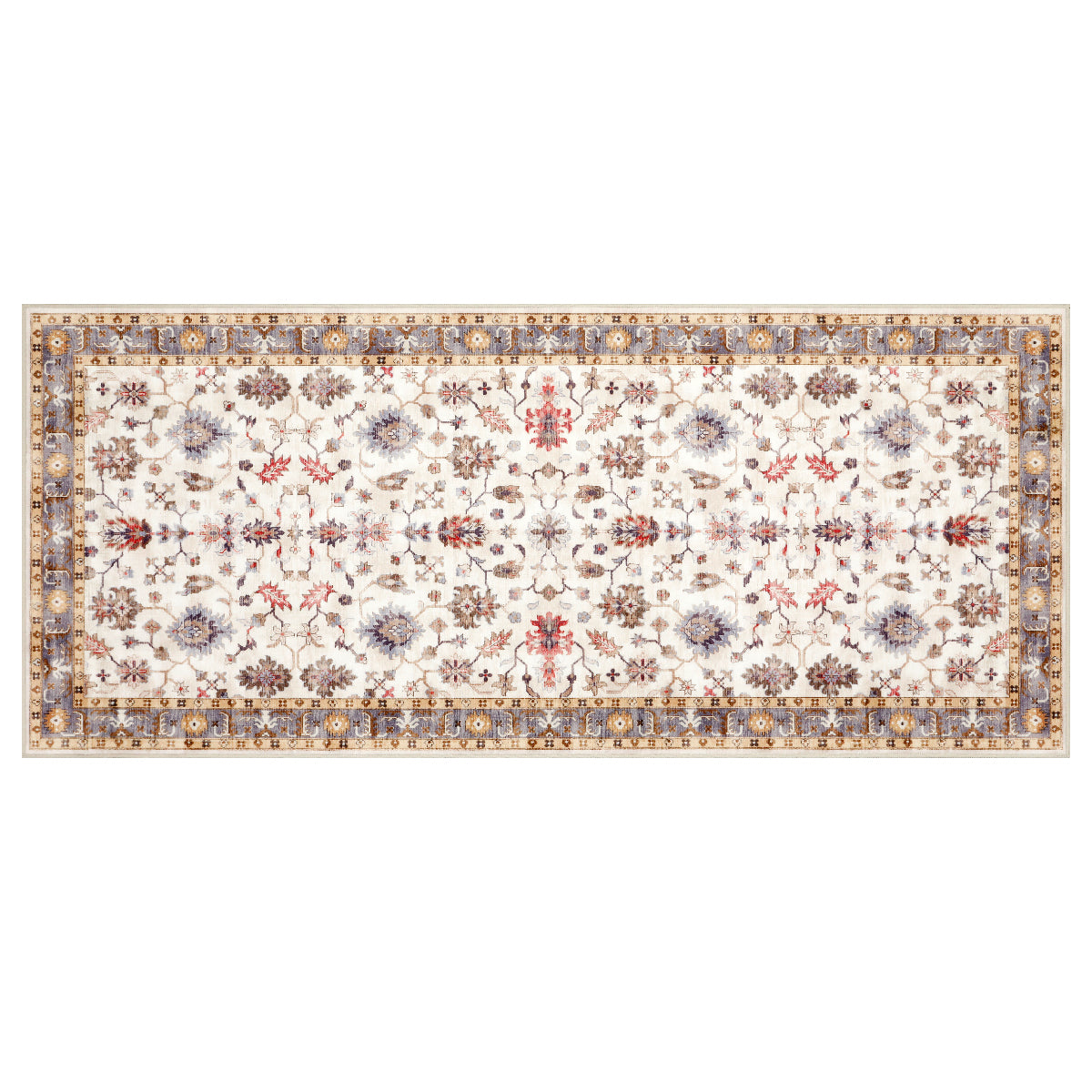 Decor Non-Slip Back Soft Runner Area Carpet Floor Area Rug Indoor Accent Decorative Mat, Elegant Ivory Floral and Leaves