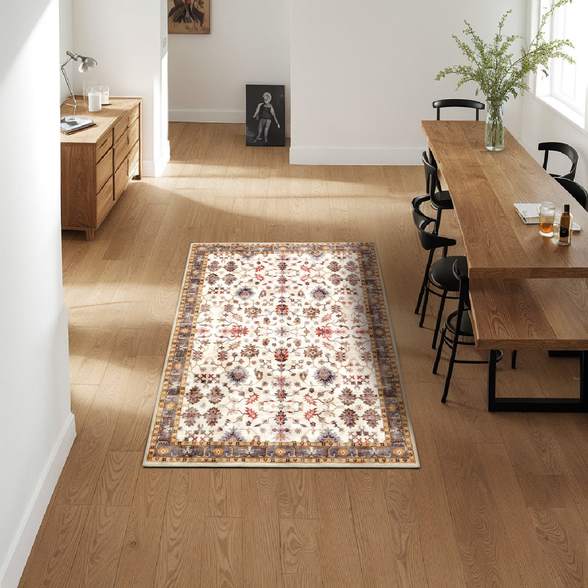 Decor Non-Slip Back Soft Runner Area Carpet Floor Area Rug Indoor Accent Decorative Mat, Elegant Ivory Floral and Leaves