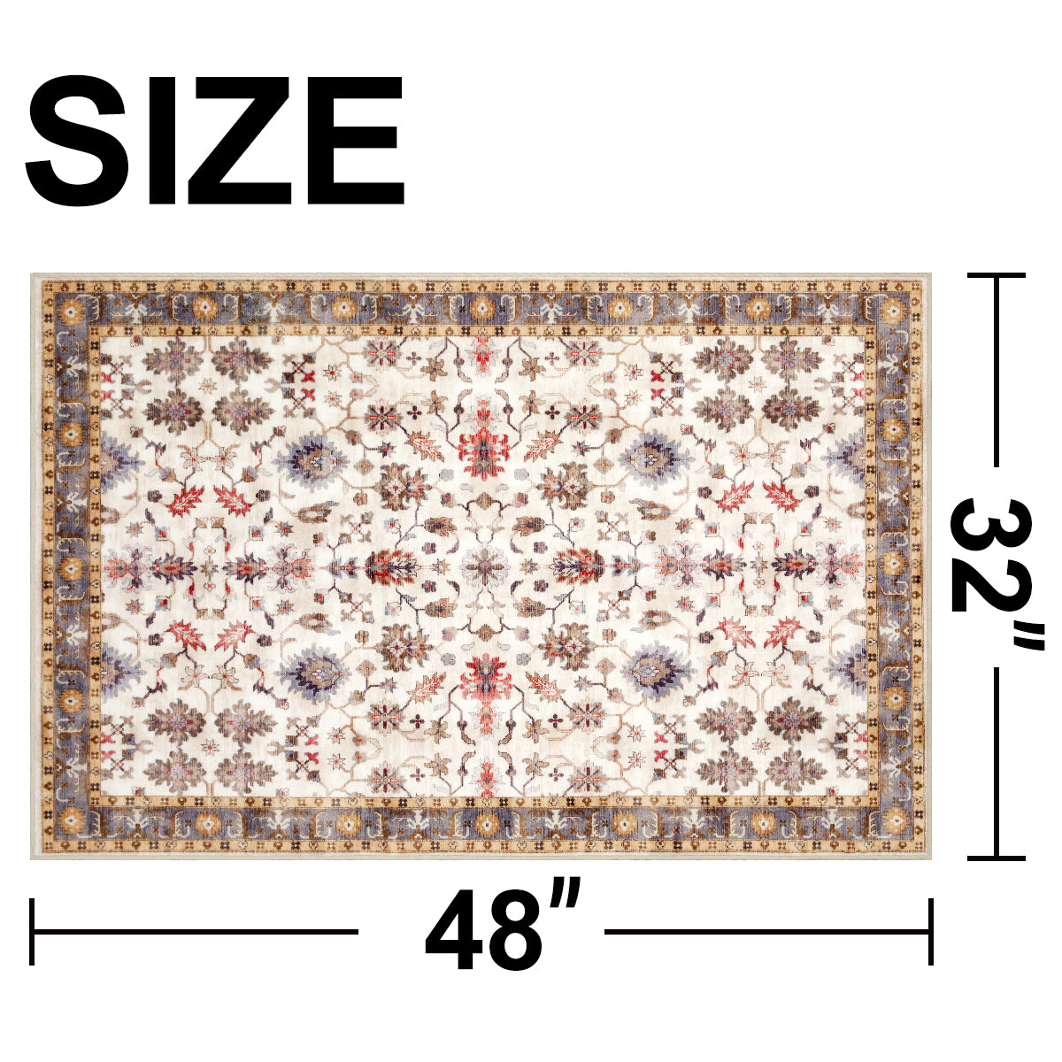 Decor Non-Slip Back Soft Runner Area Carpet Floor Area Rug Indoor Accent Decorative Mat, Elegant Ivory Floral and Leaves