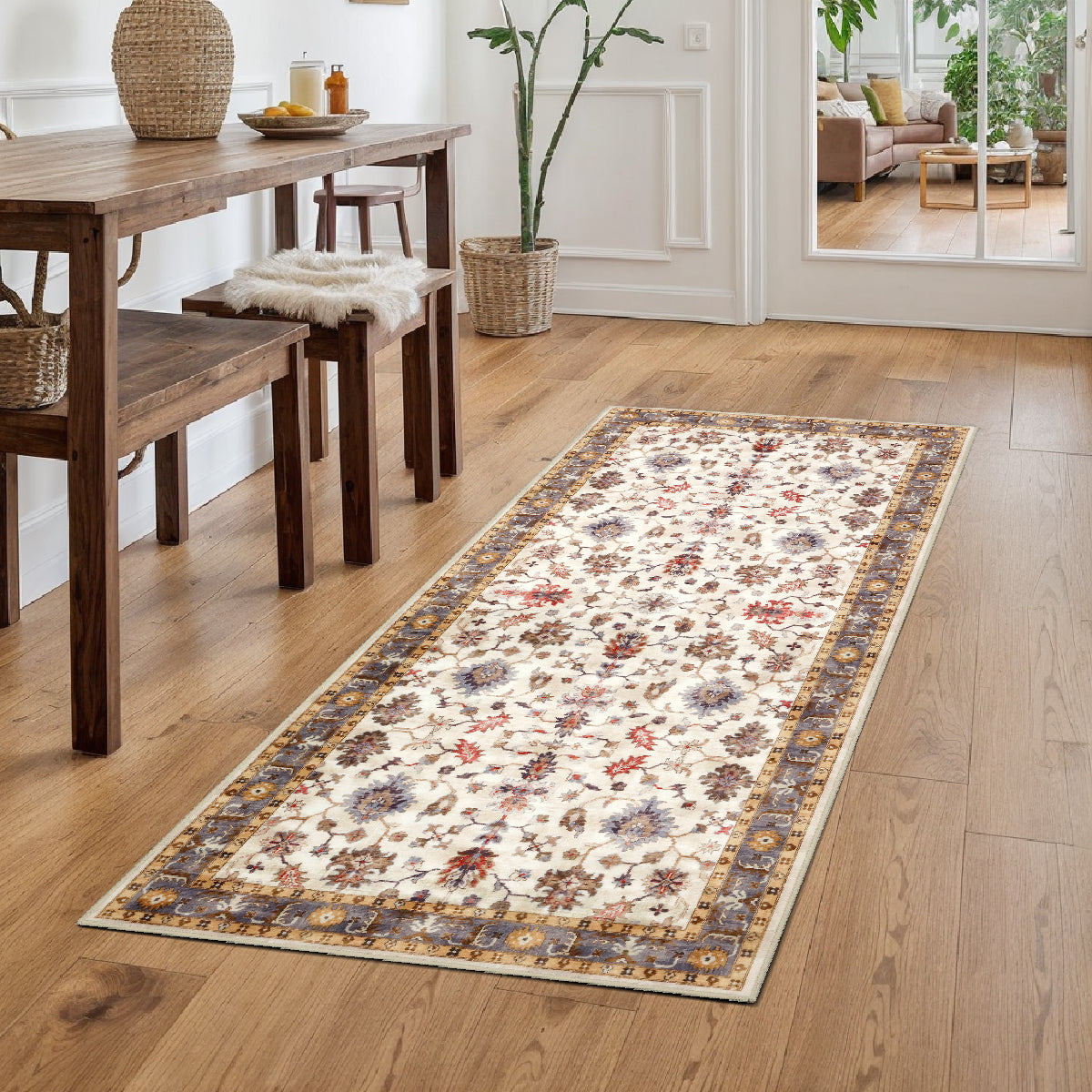 Decor Non-Slip Back Soft Runner Area Carpet Floor Area Rug Indoor Accent Decorative Mat, Elegant Ivory Floral and Leaves