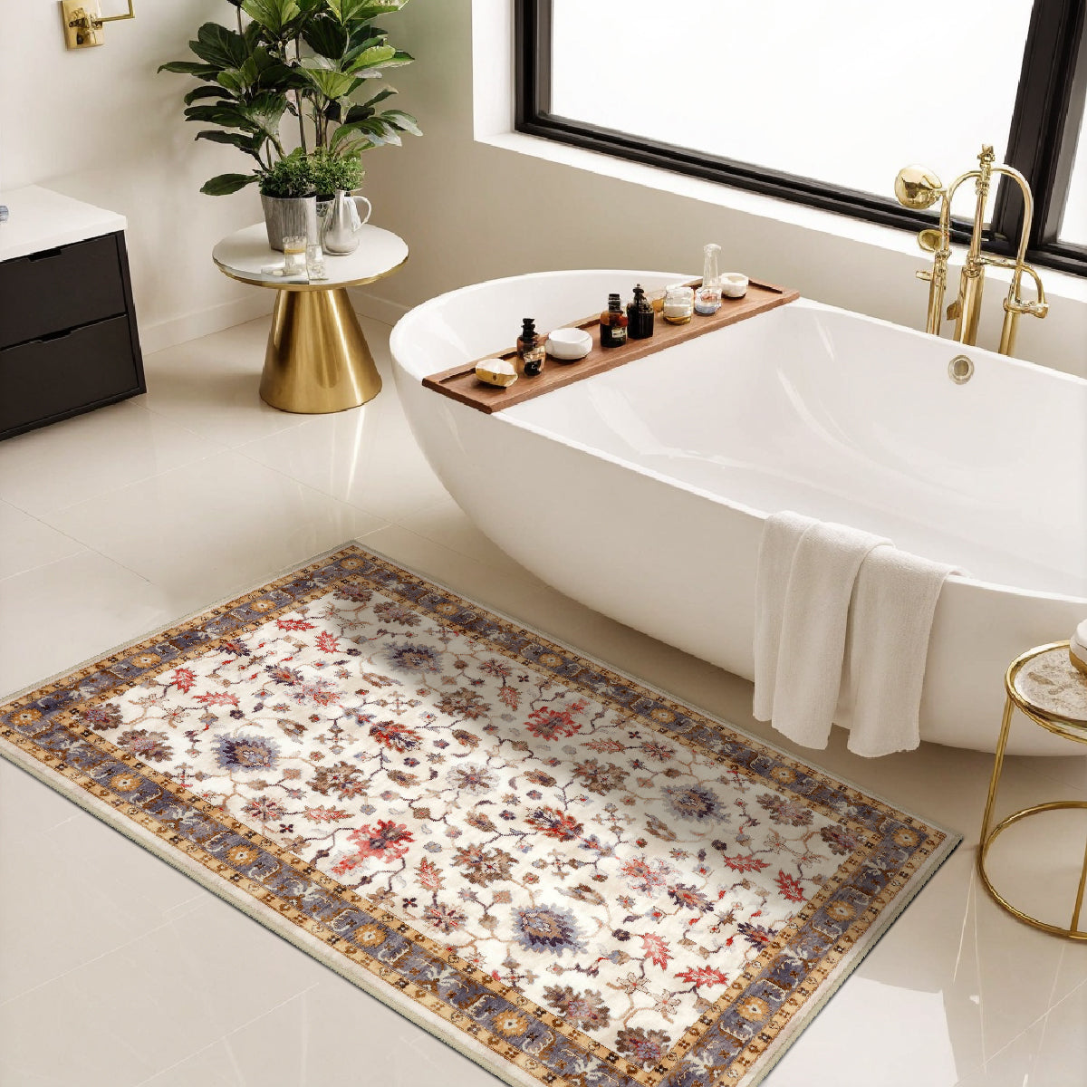 Decor Non-Slip Back Soft Runner Area Carpet Floor Area Rug Indoor Accent Decorative Mat, Elegant Ivory Floral and Leaves