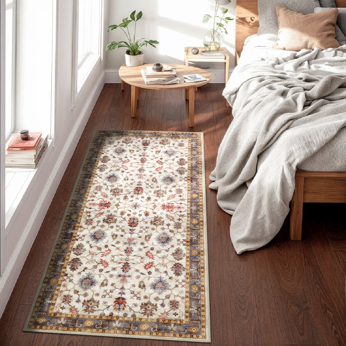 Decor Non-Slip Back Soft Runner Area Carpet Floor Area Rug Indoor Accent Decorative Mat, Elegant Ivory Floral and Leaves